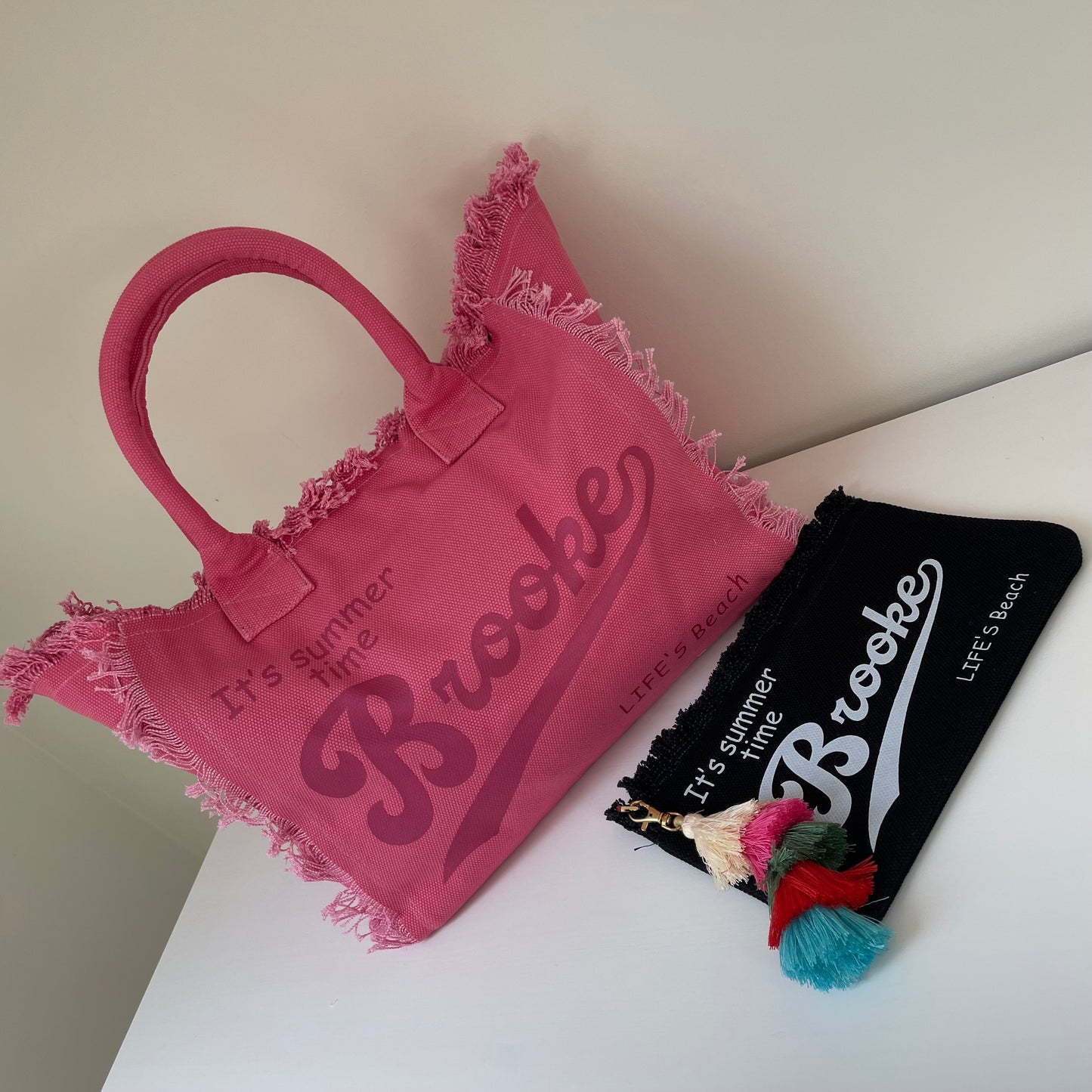 Personalised JADE Solid Colour Straw Fringe Pouch Clutch Bag
