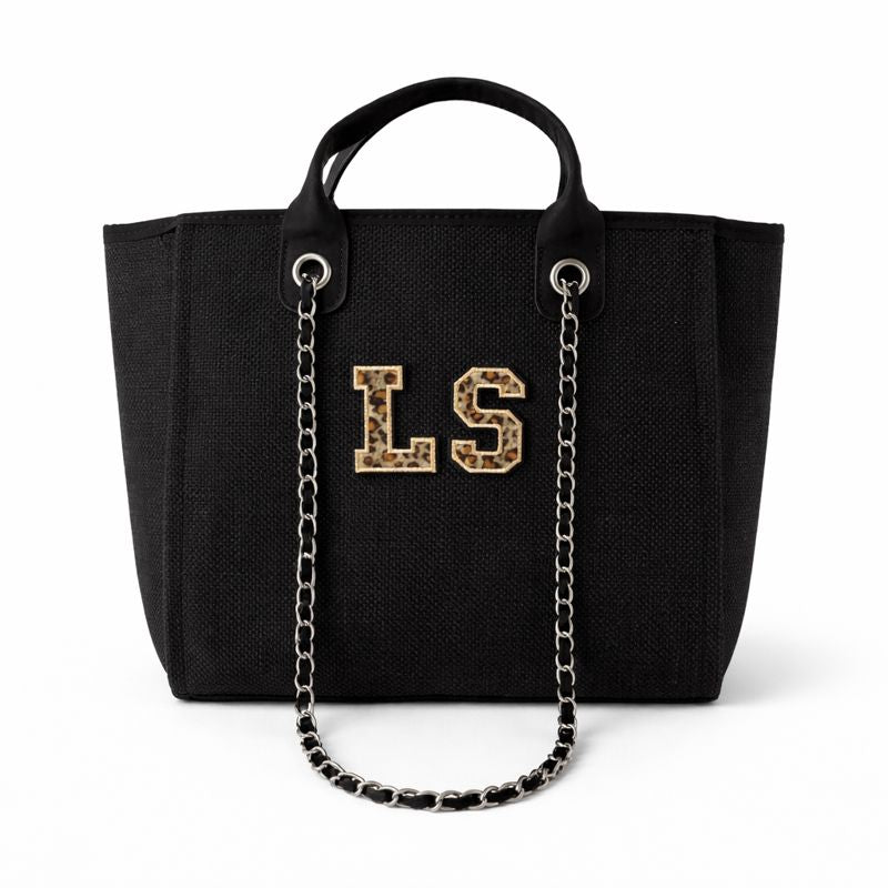 Personalised Leopard Print Patch Chain Large Initial Tote Bags