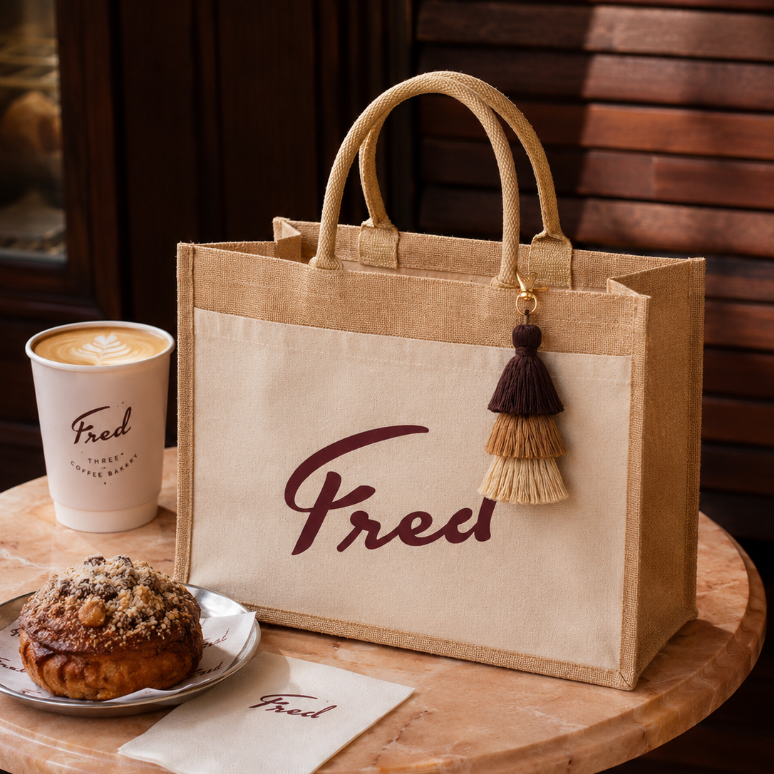 Logo Printed Large Jute Pocket Tote Bag