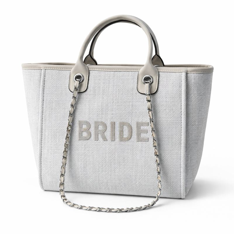 Block Letters Bride Stone Large Chain Initial Tote Bags