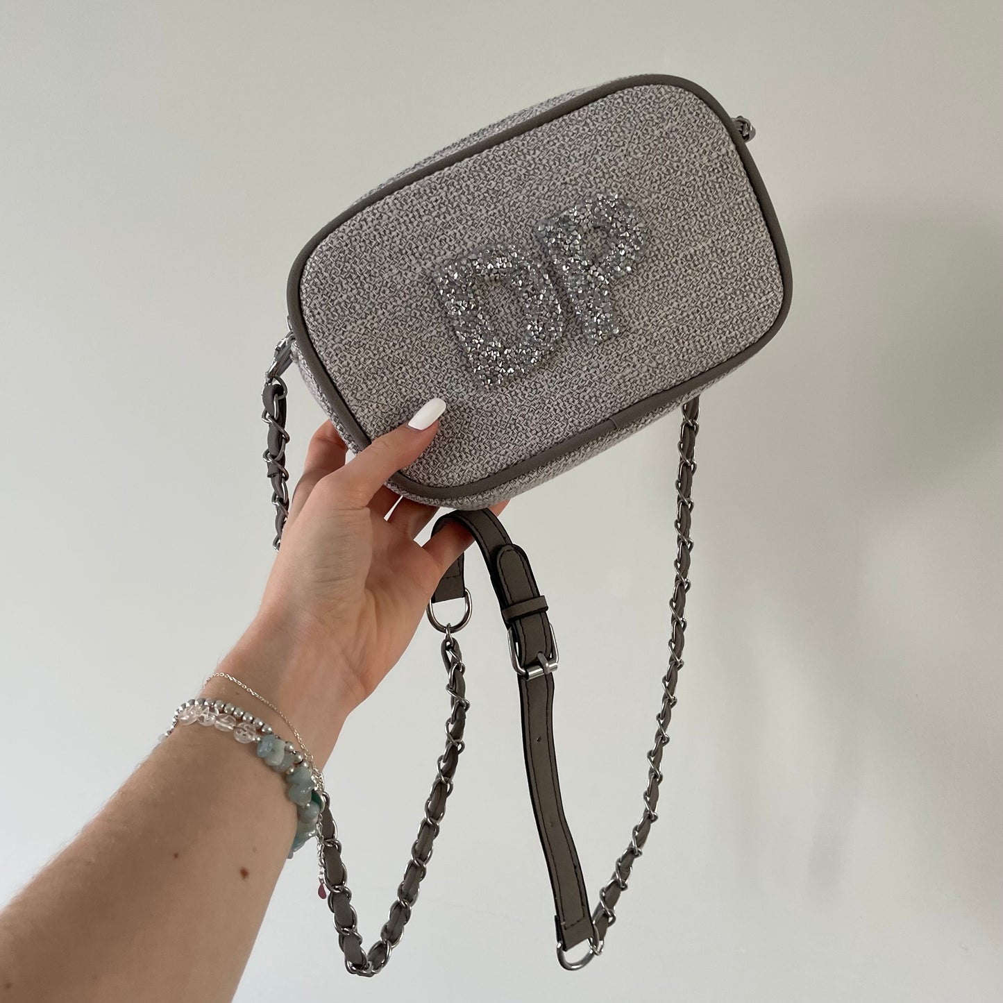 Personalised Crystal Canvas Chain Strap Cross Body Bag
