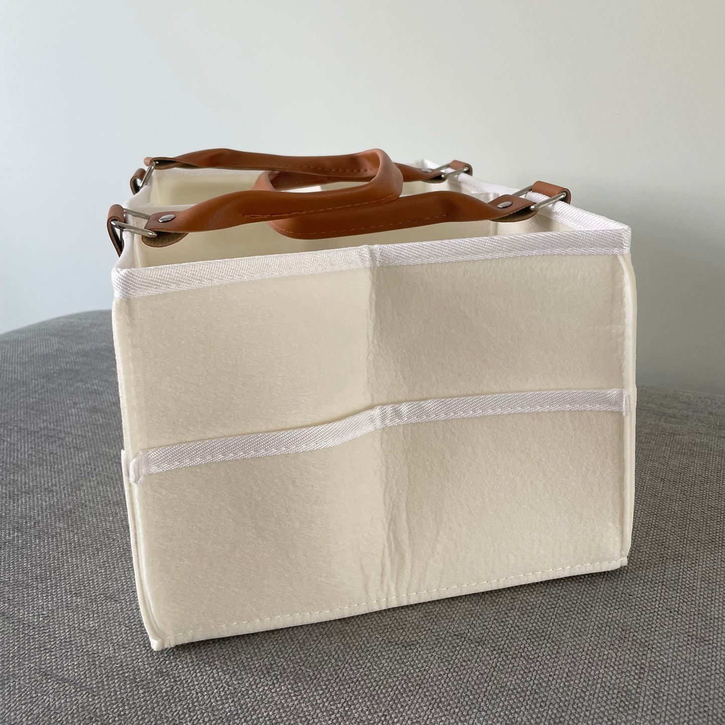 Personalised Felt With Brown Handles Nappy Changing Organiser Bag