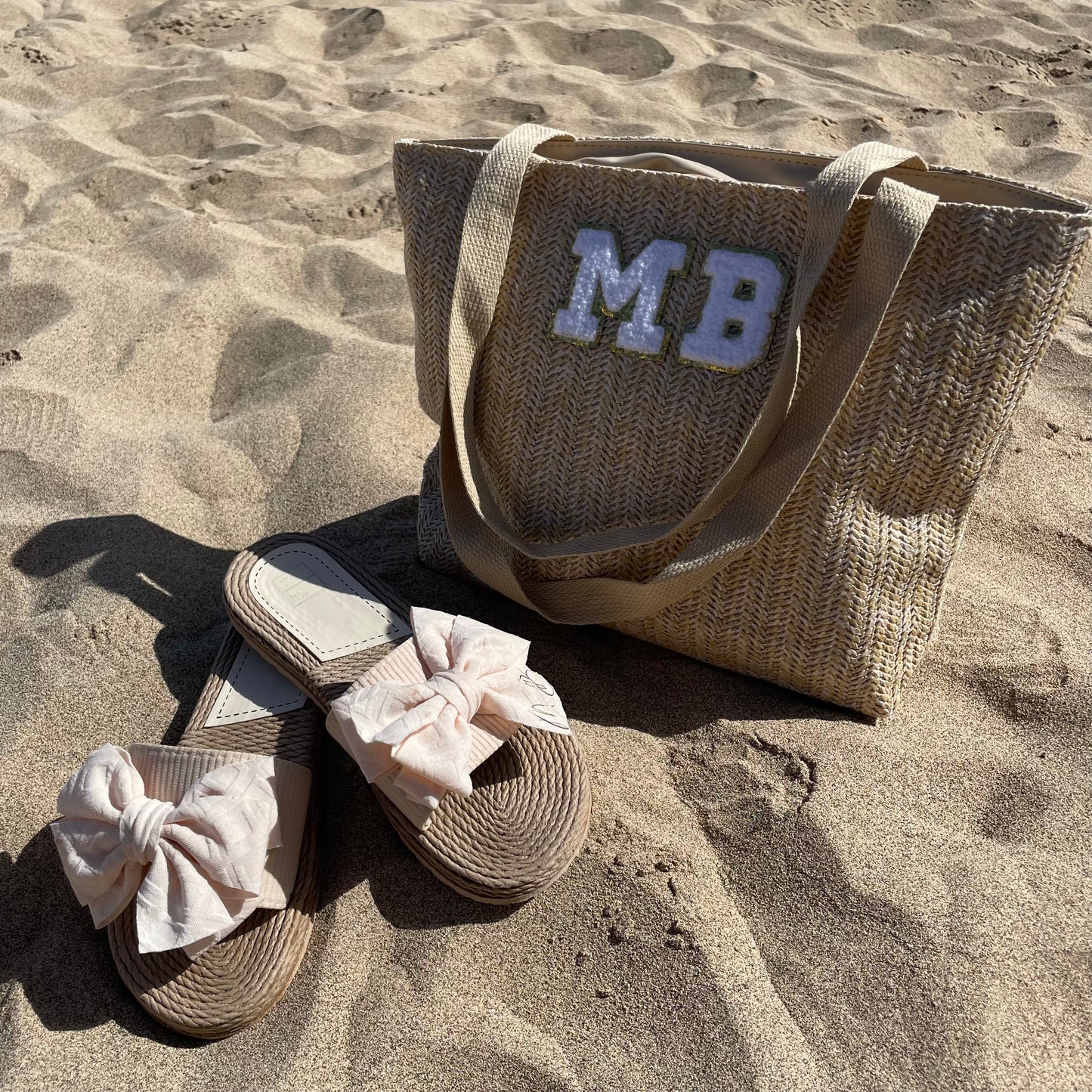 Personalised Nude Bow Summer Sliders Sandals