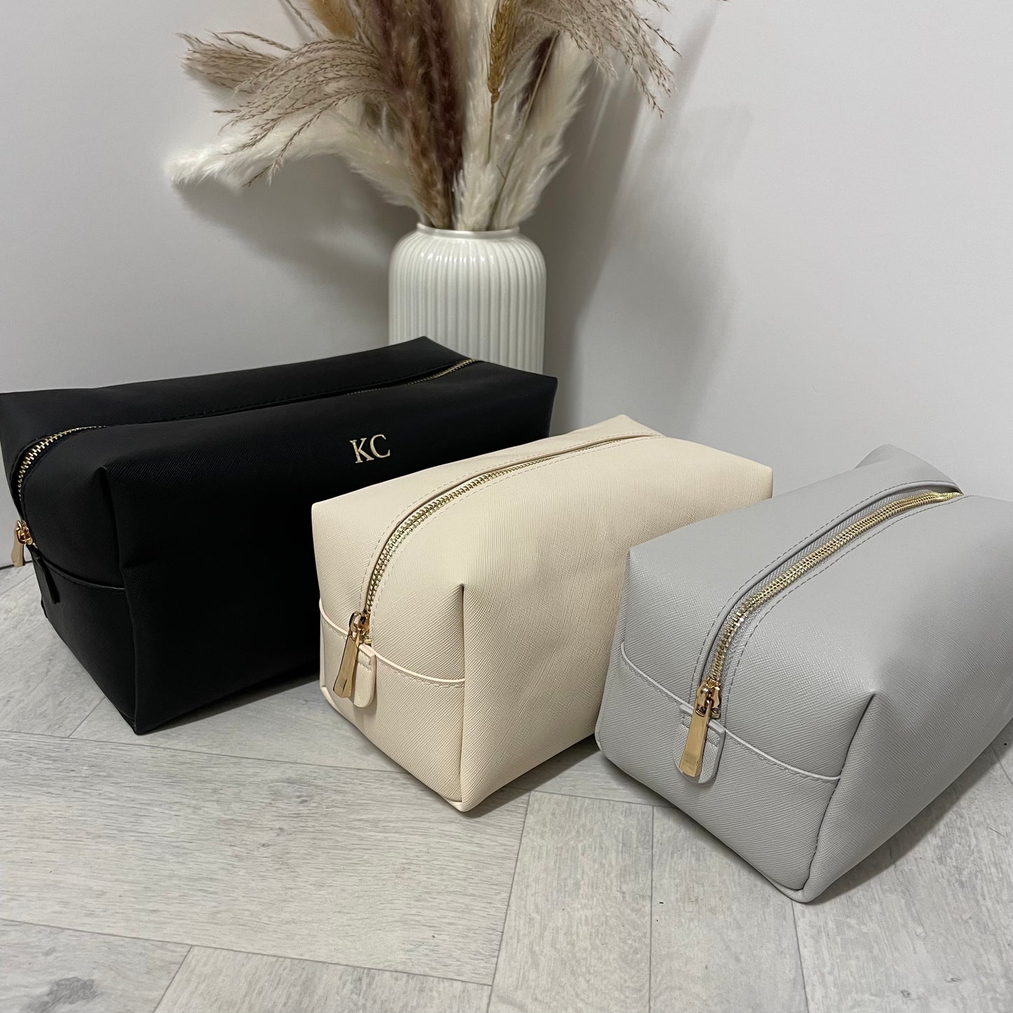 Personalised Saffiano Leather Makeup Zip Around Cube Bag