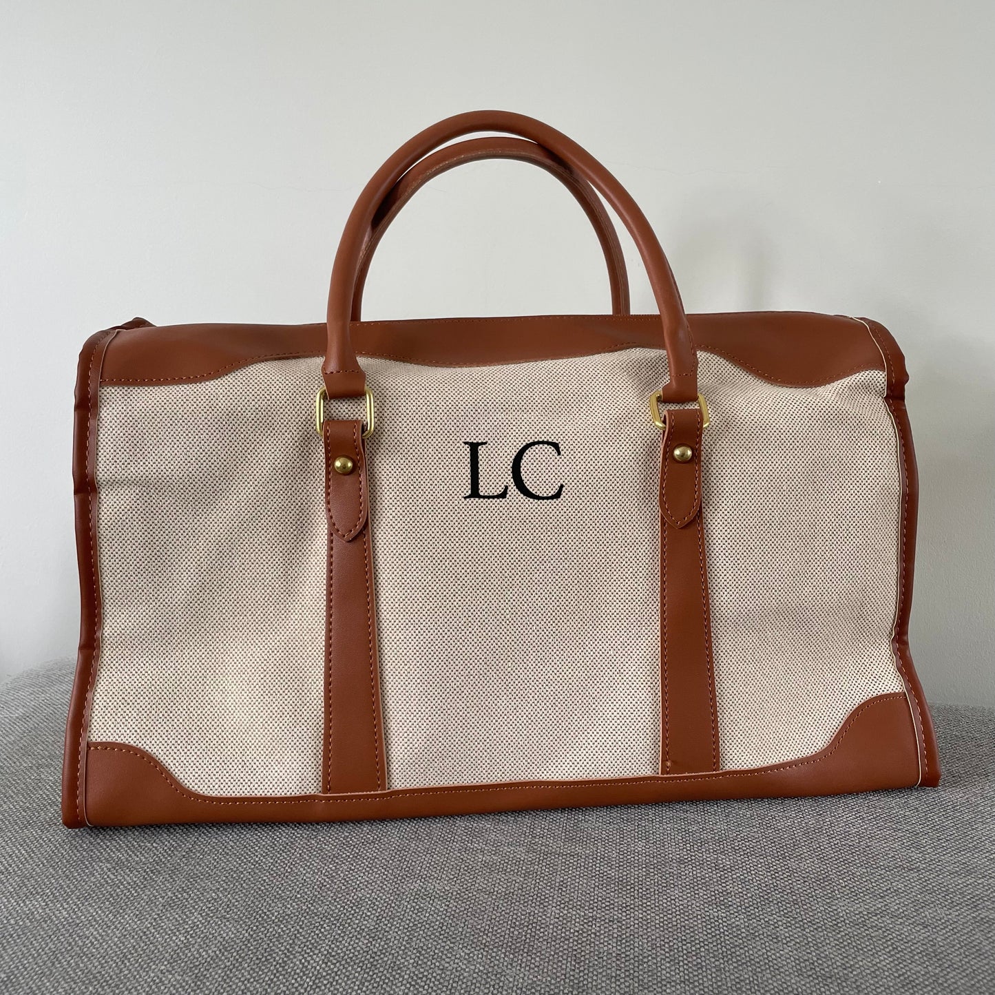 Personalised LILY Canvas & Faux Leather Overnight duffle bag