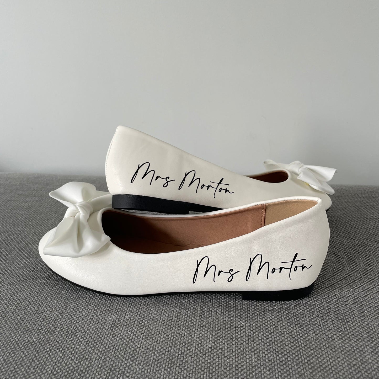 Personalised Bridal Prom White Bow Pump Slip On Flats