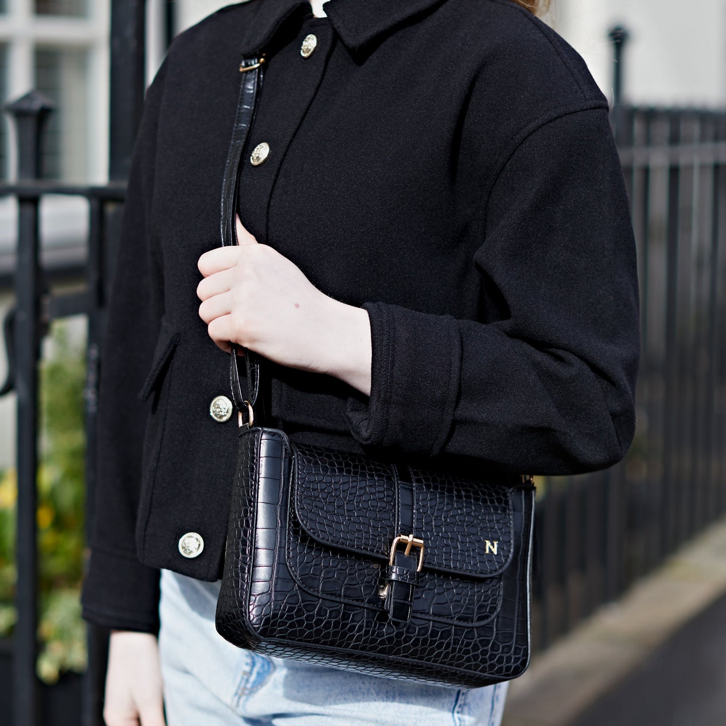 Personalised CATHERINE Croc Buckle Satchel Cross Body Bag