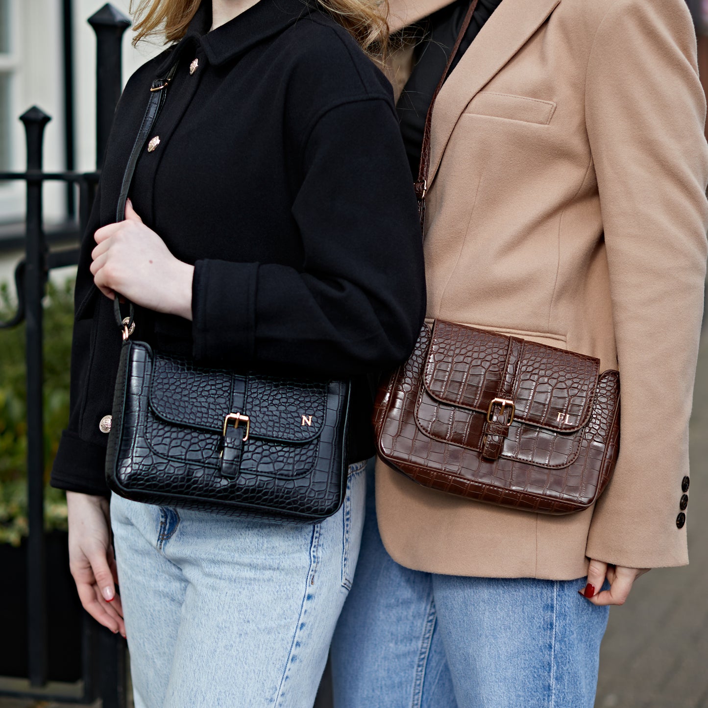 Personalised CATHERINE Croc Buckle Satchel Cross Body Bag