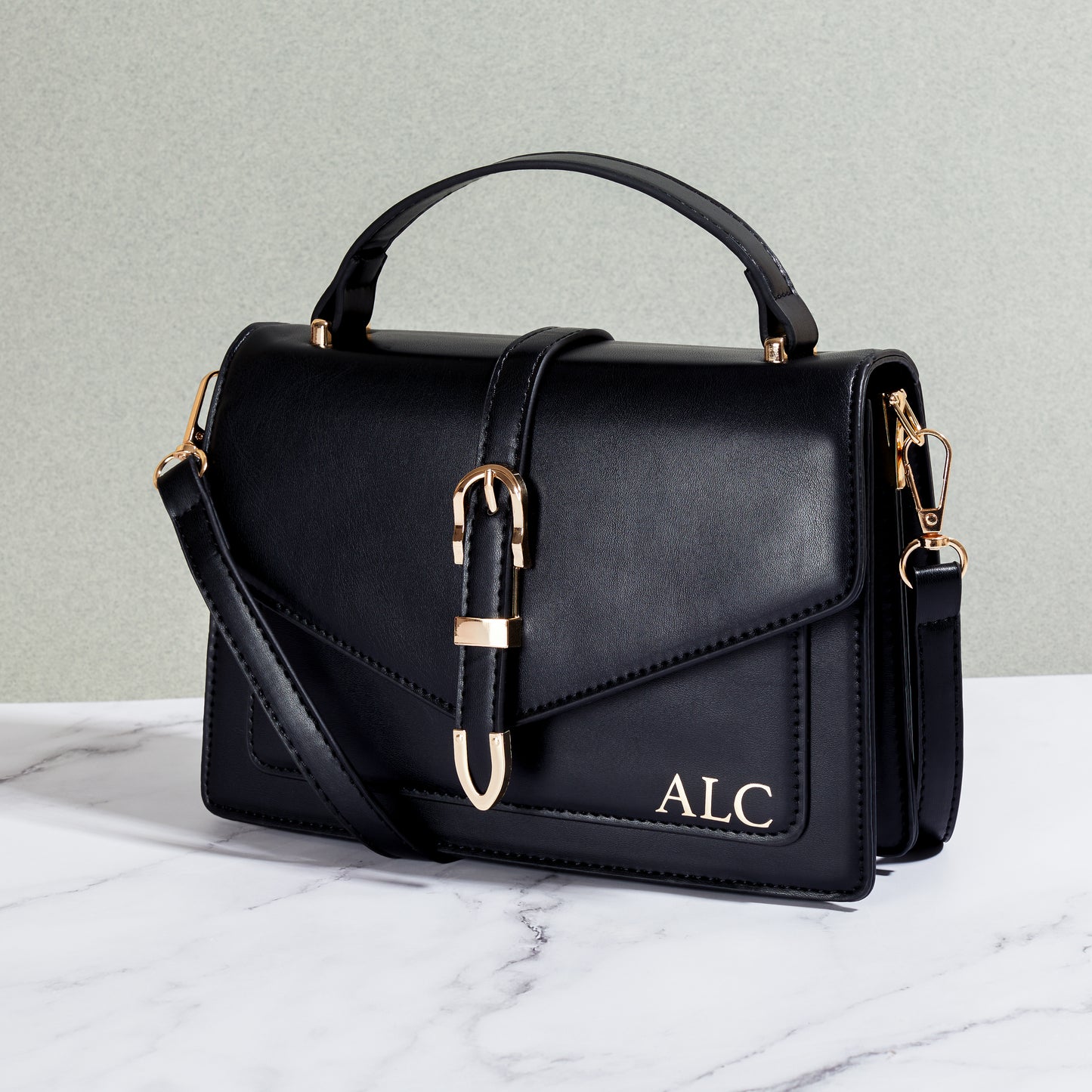 Personalised JANE Buckle Satchel Faux Leather Cross Body Bag