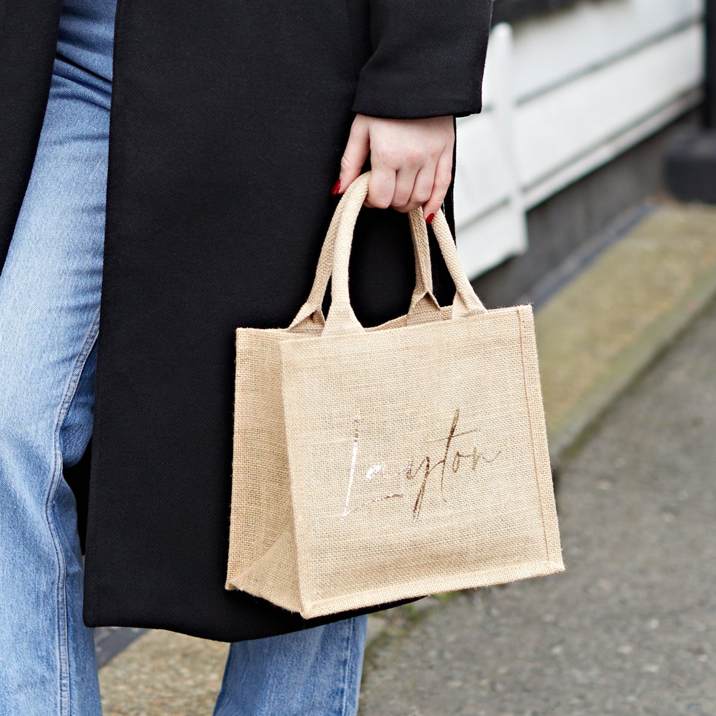 Personalised Square Jute Lunch Bridesmaid Top Handle Gift Bag