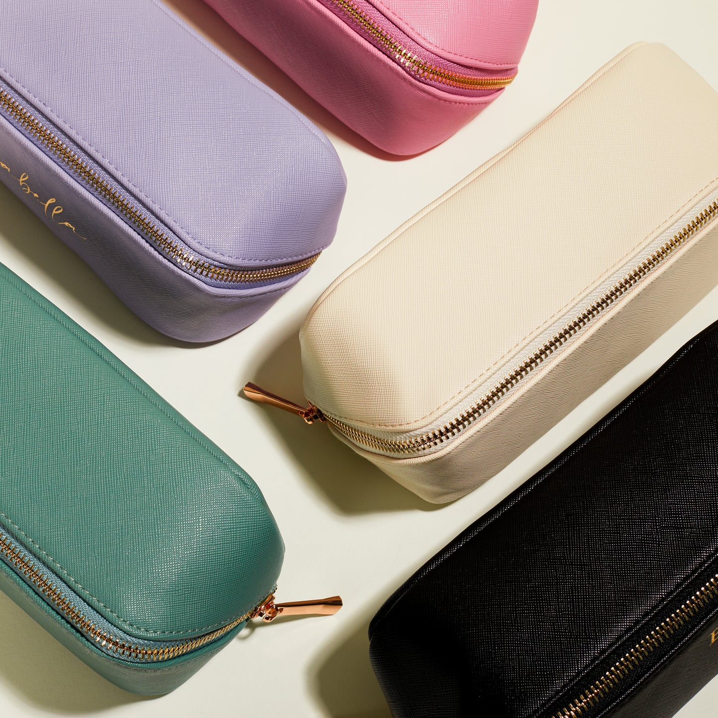Personalised Small Saffiano Leather Zip Around Makeup Pencil Case