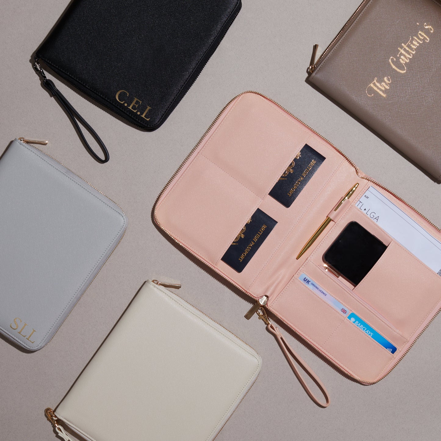 Personalised Saffiano Leather Travel Document Family Travel Organiser