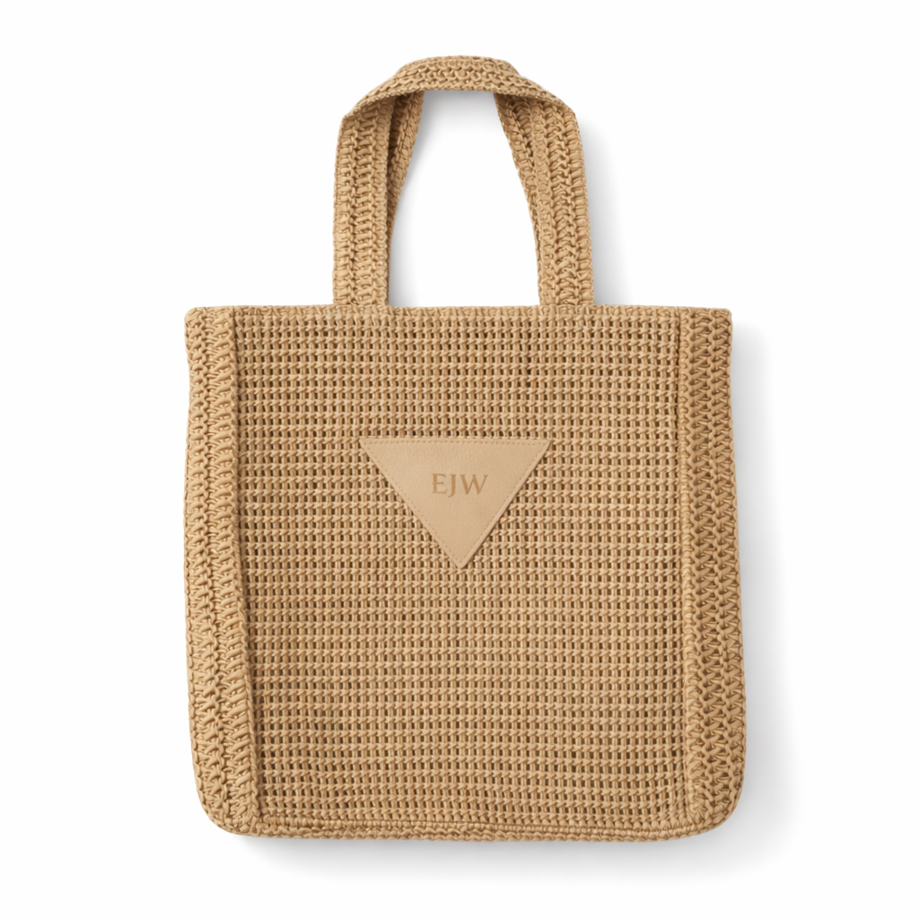 Personalised Triangle Straw & Faux Leather Tote Beach Bag