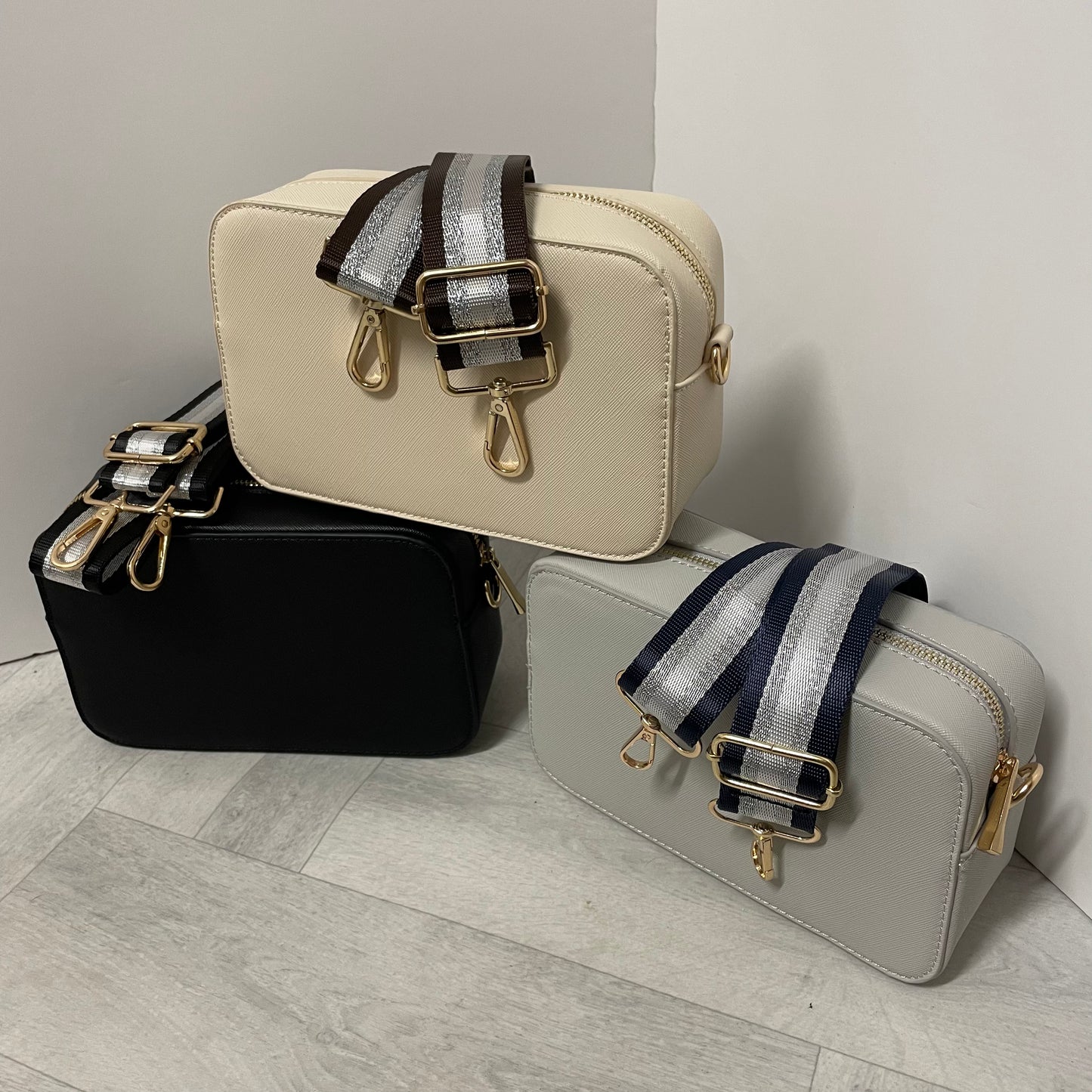 Silver Stripe Gold Hardware Bag Straps