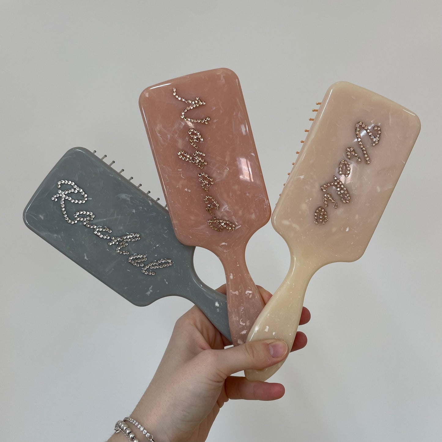 Personalised Marble Diamante Hair Brush