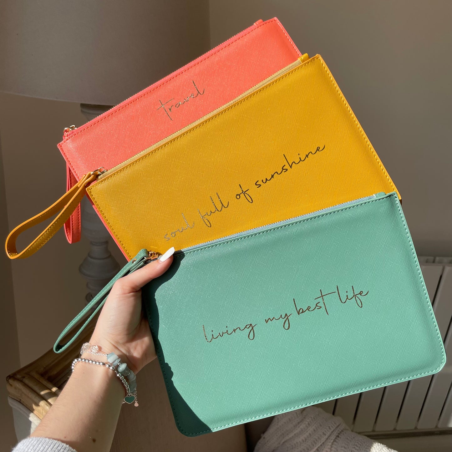 Personalised Saffiano Leather Clutch Bag Zip Pouch