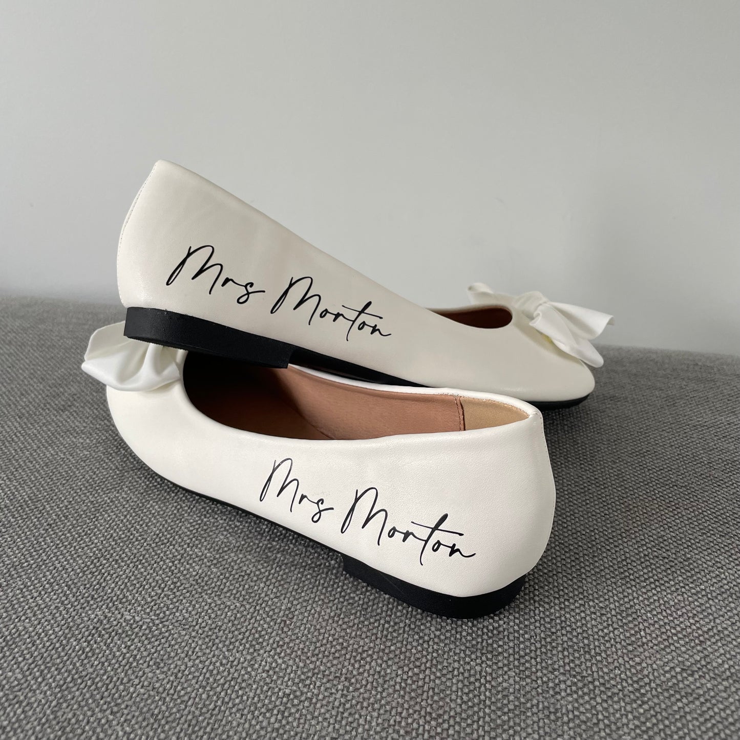 Personalised Bridal Prom White Bow Pump Slip On Flats