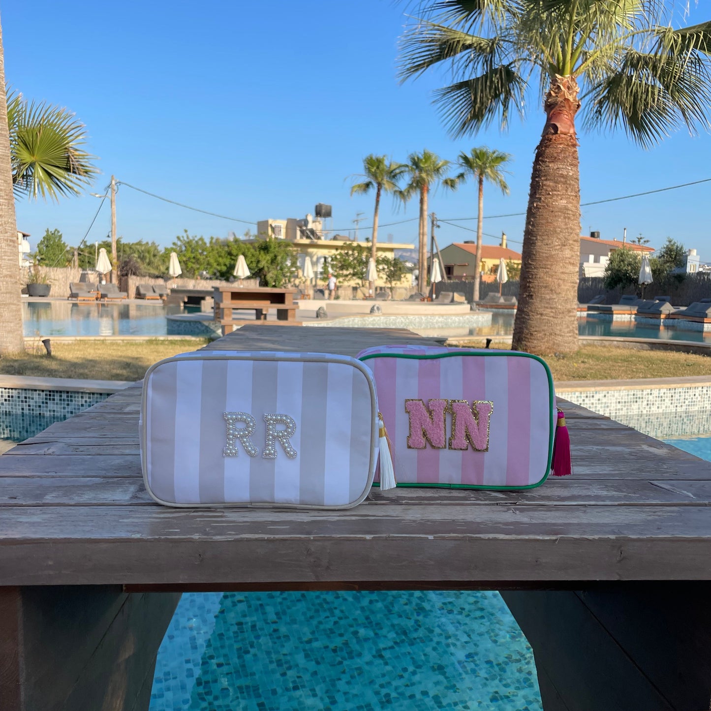 Personalised Stripe Tassel Makeup Cosmetic Bag
