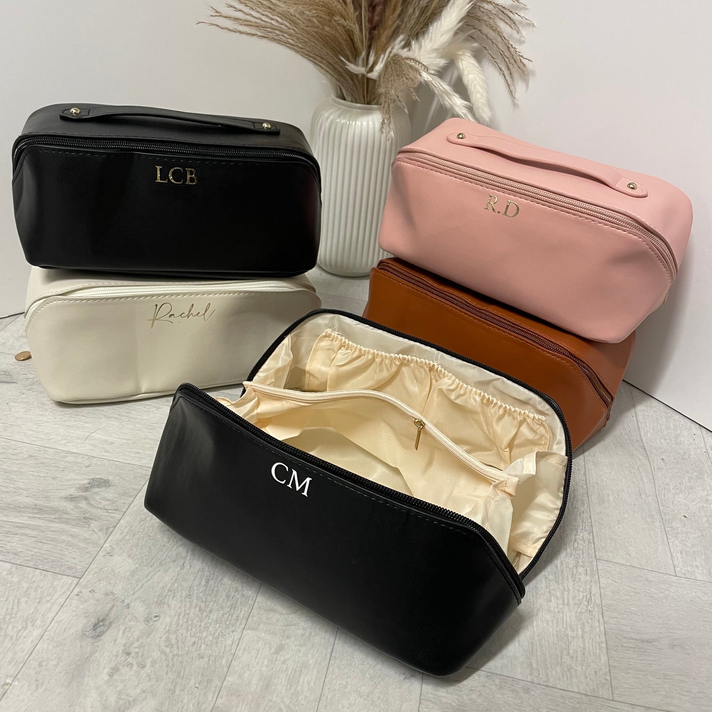 Personalised Zip Around Flat Lay Makeup Bag Toiletry Case