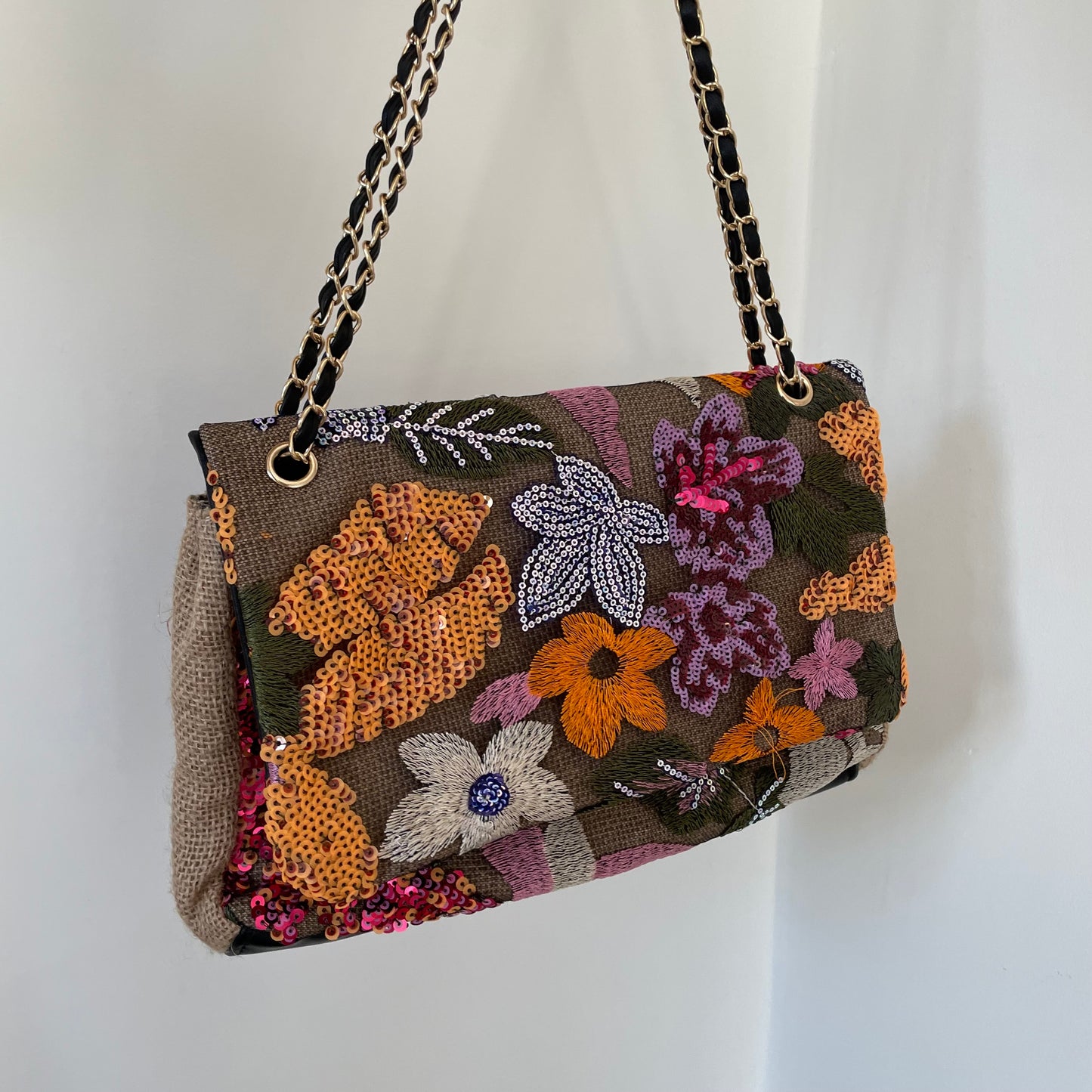 Personalised Floral Sequin Chain Cross Body Shoulder Bag