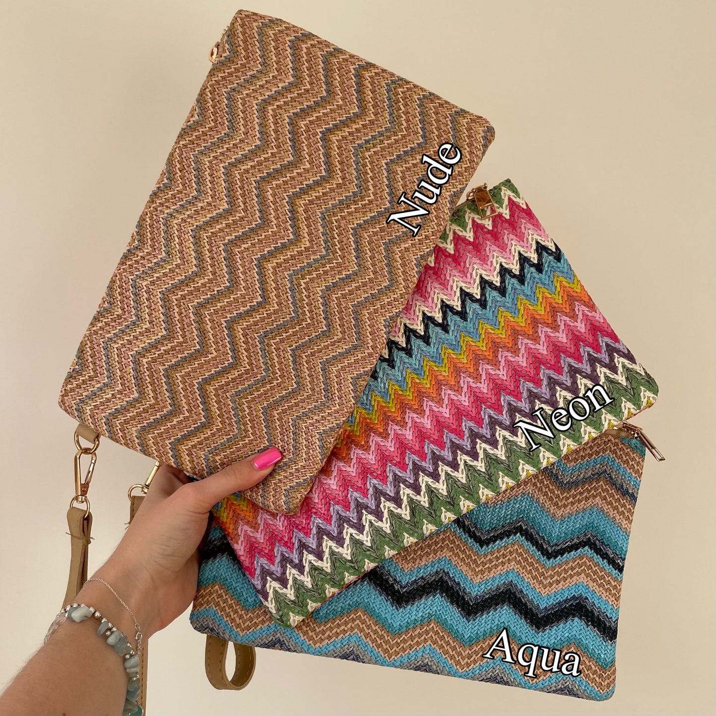 Personalised Chevron Zig Zag Pouch Clutch Patch Toiletry Makeup Cosmetic Bag