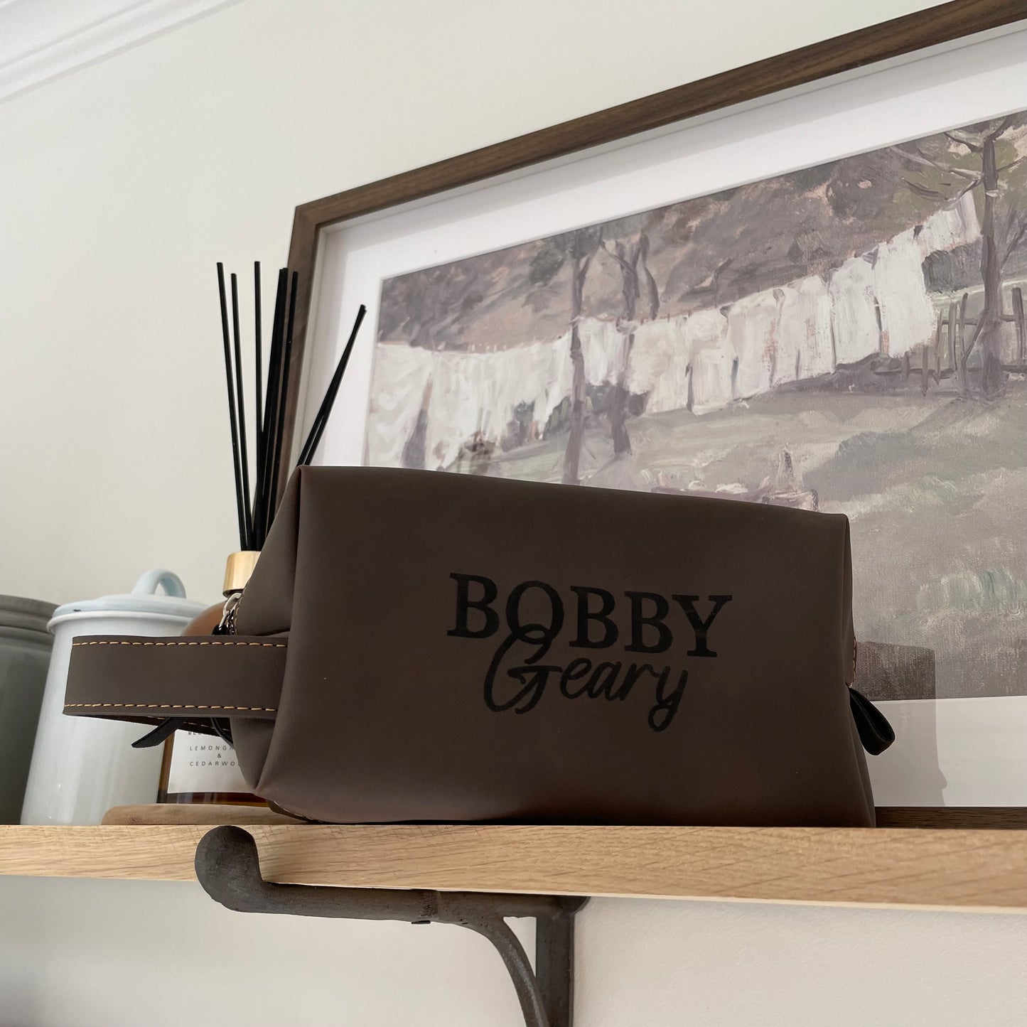 Personalised Mens Faux Leather Wash Bag