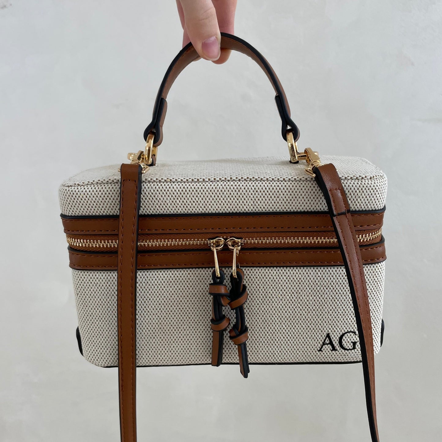 Personalised Canvas & Faux Leather Box Cross Body Bag