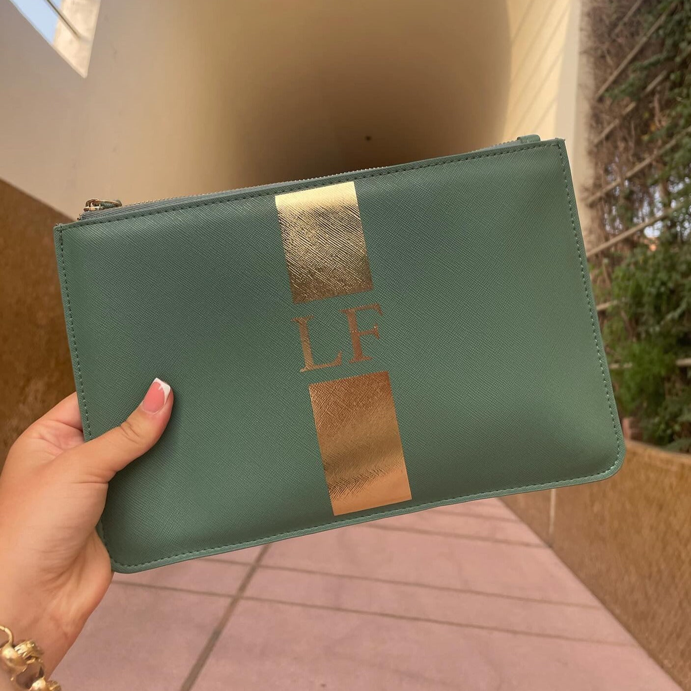 Personalised Stripe Saffiano Leather Clutch Bag Zip Pouch