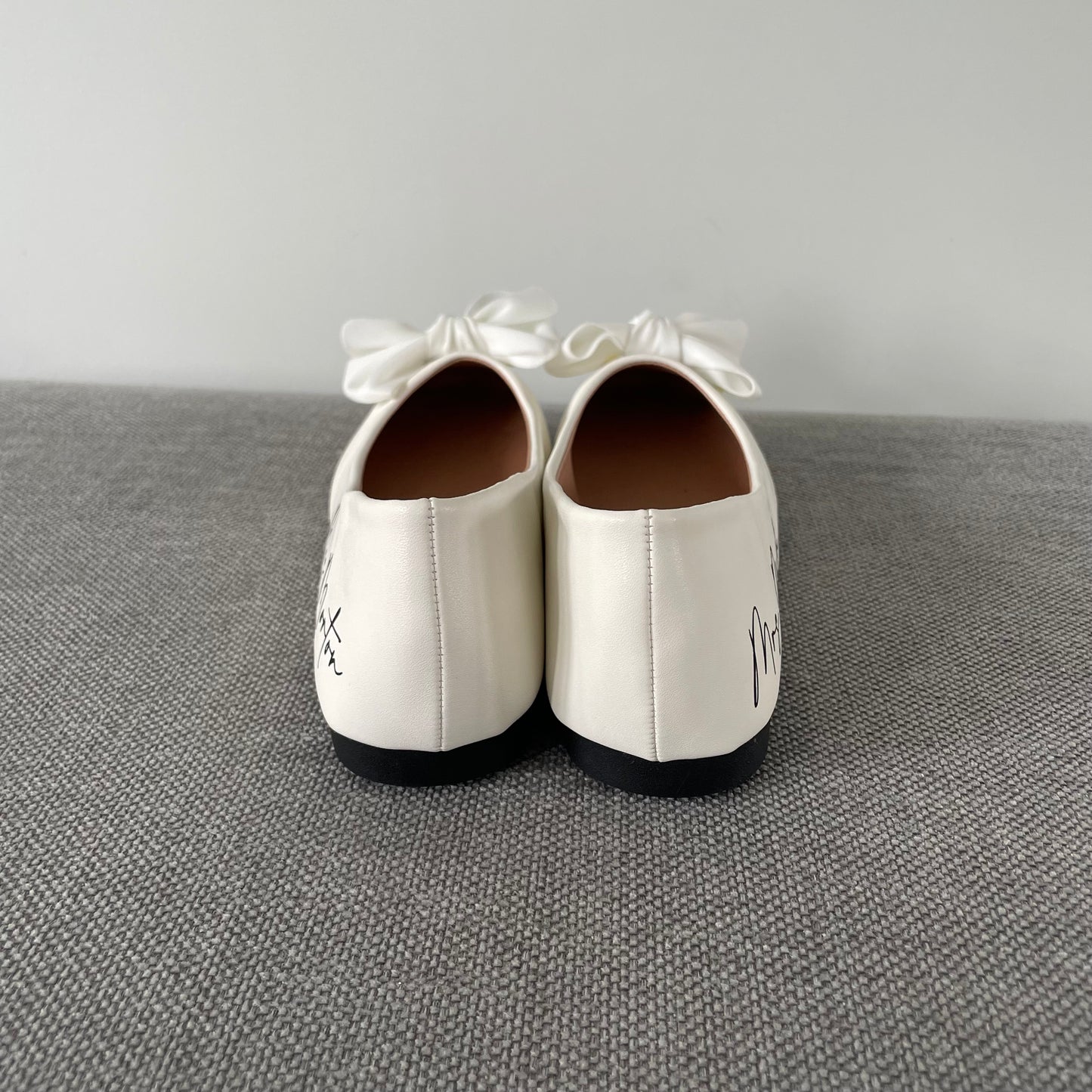 Personalised Bridal Prom White Bow Pump Slip On Flats
