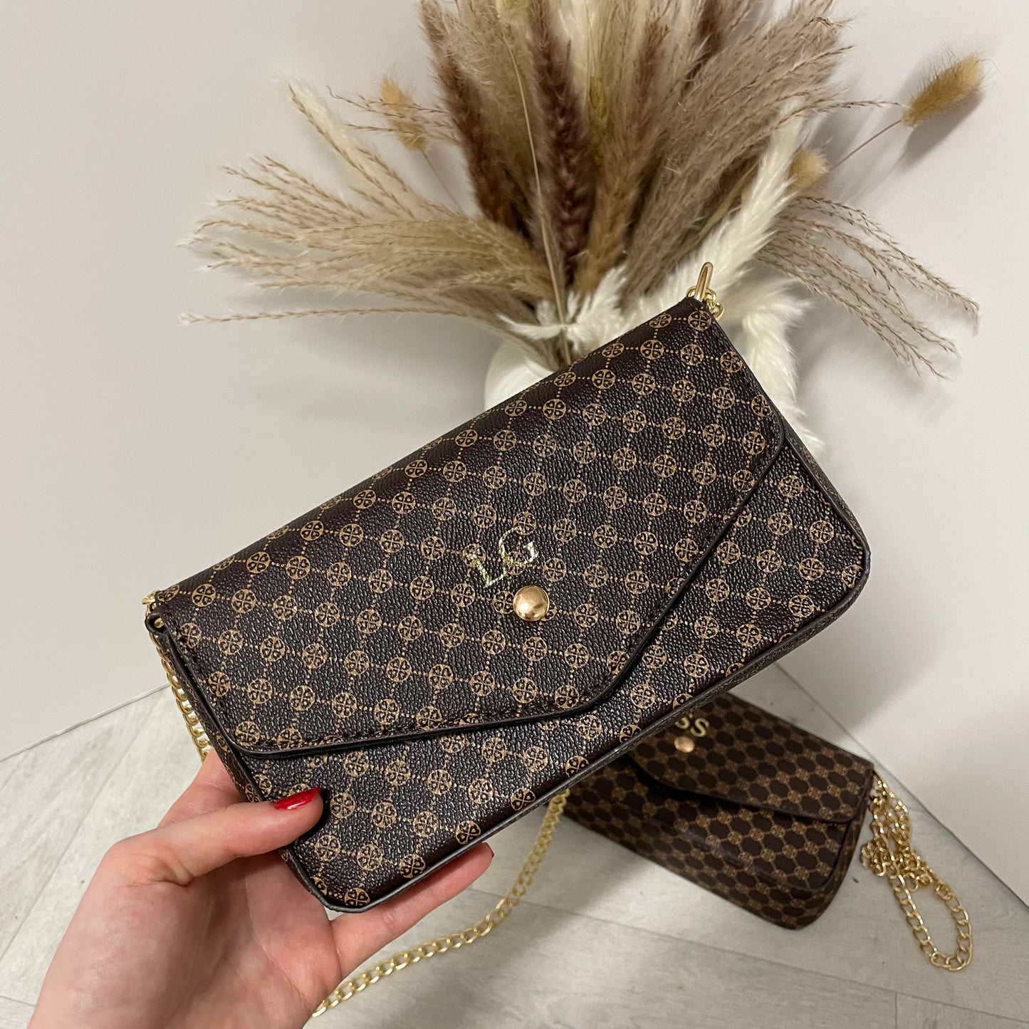 Personalised LOUISA Pattern Chain Shoulder Cross Bag