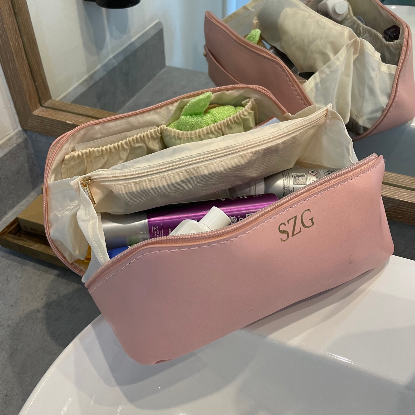 Personalised Zip Around Flat Lay Makeup Bag Toiletry Case