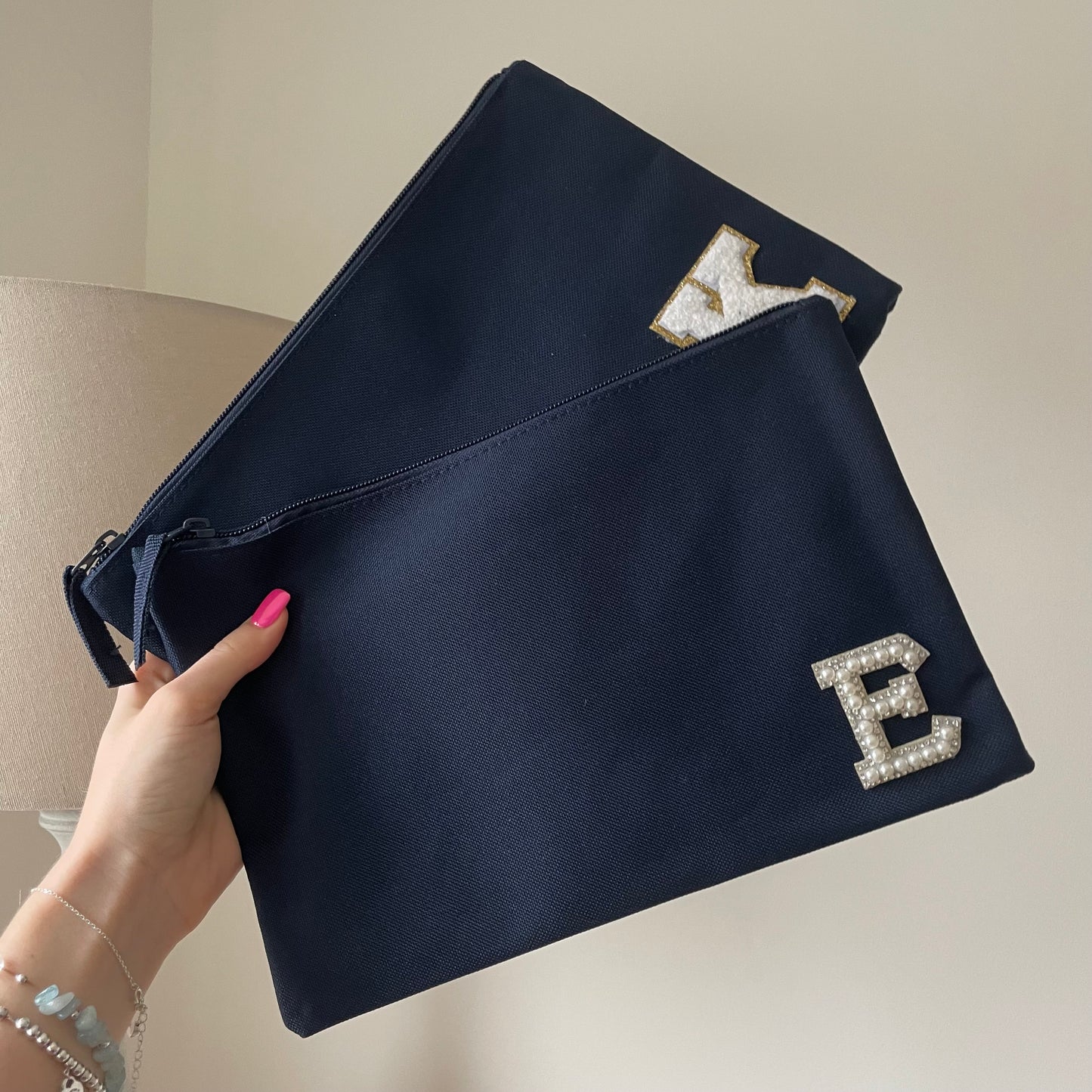Personalised Zip Pouch Clutch Patch Toiletry Makeup Cosmetic Bag
