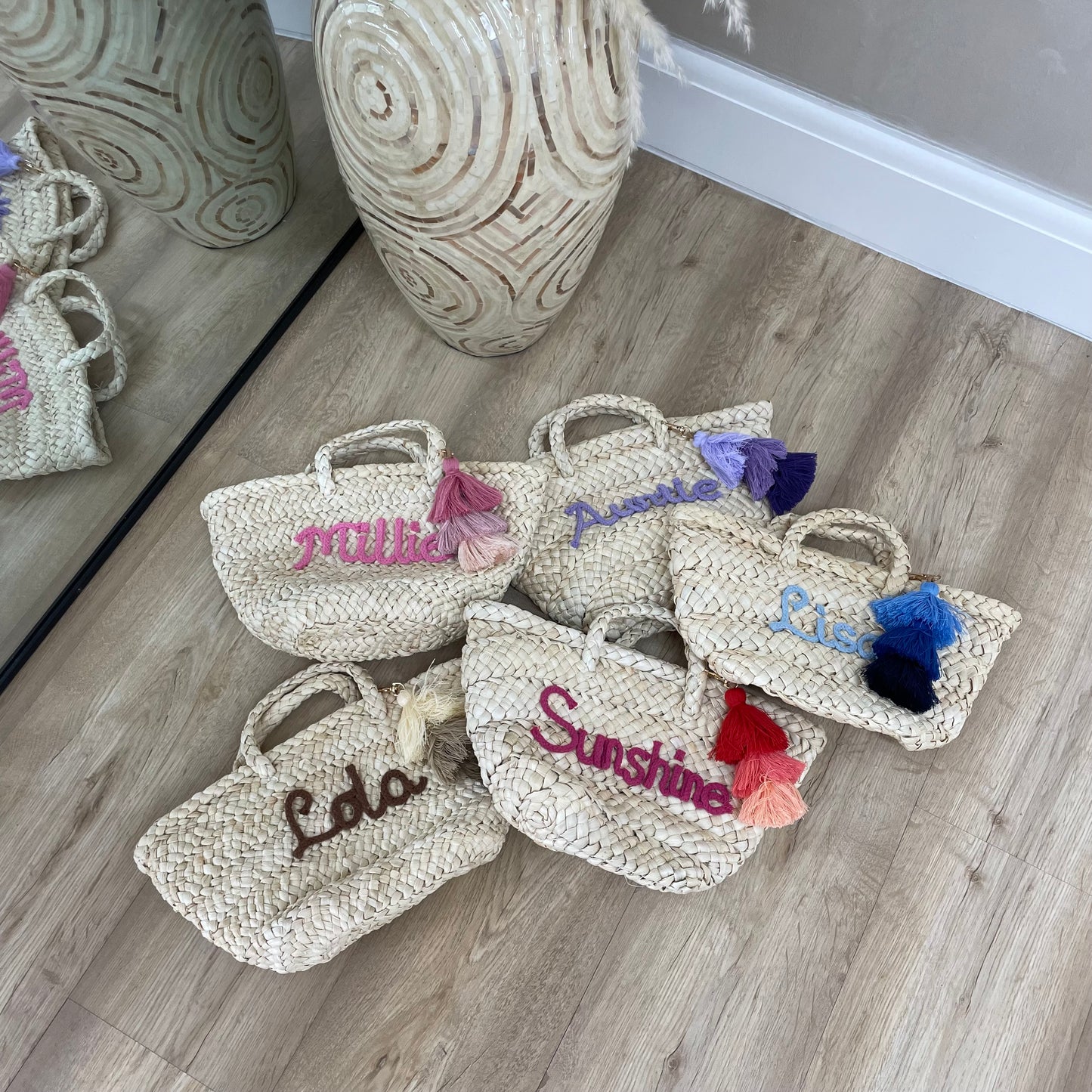 Personalised Mini Straw Basket Bags