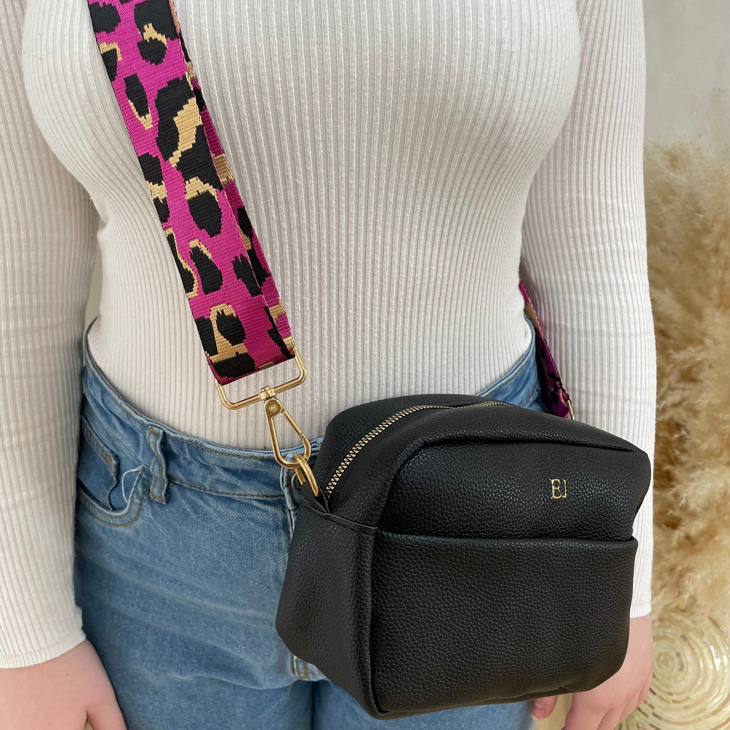 Personalised ELLIE Embossed Faux Leather Leopard Print Cross Body Bag & Purse Set