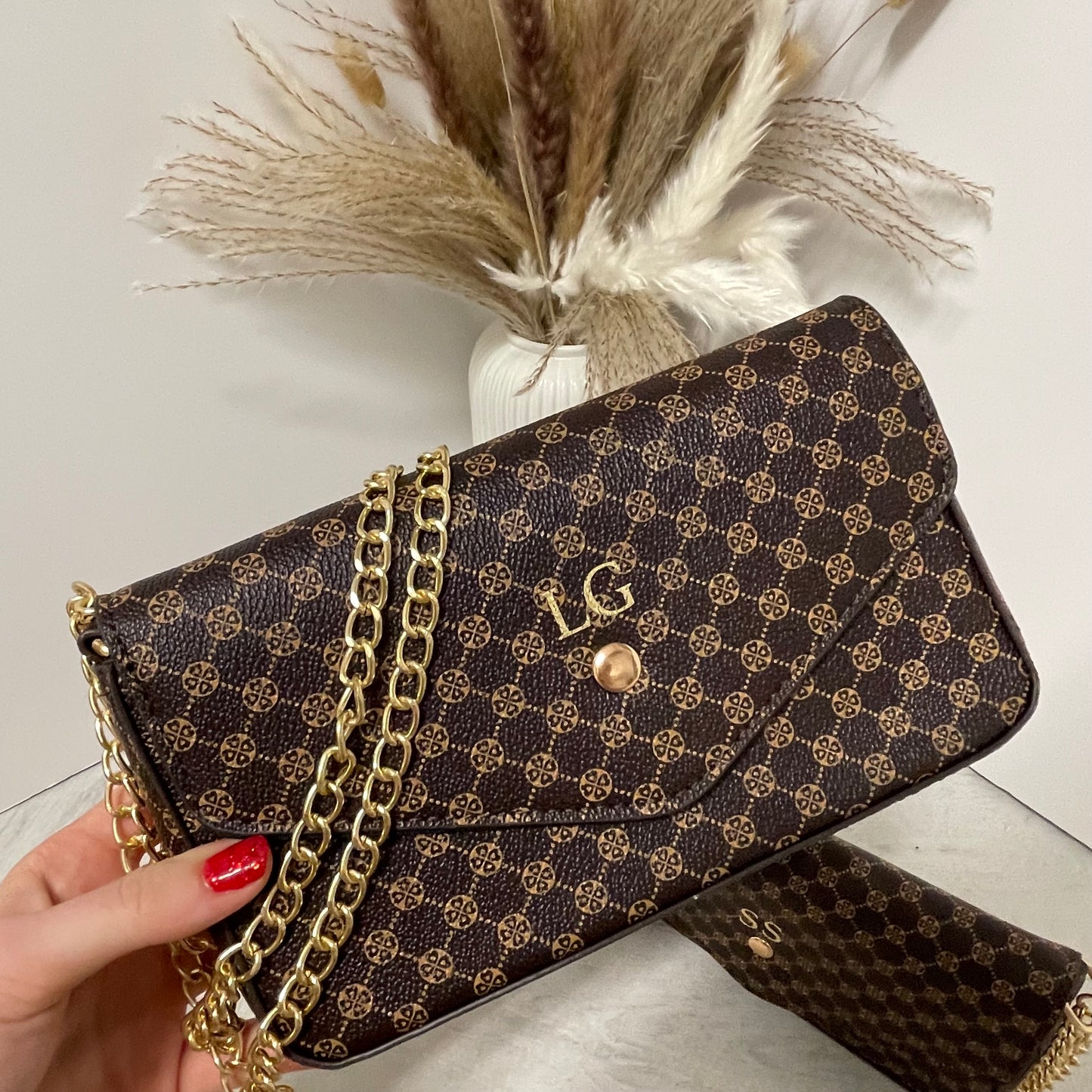 Personalised LOUISA Pattern Chain Shoulder Cross Bag