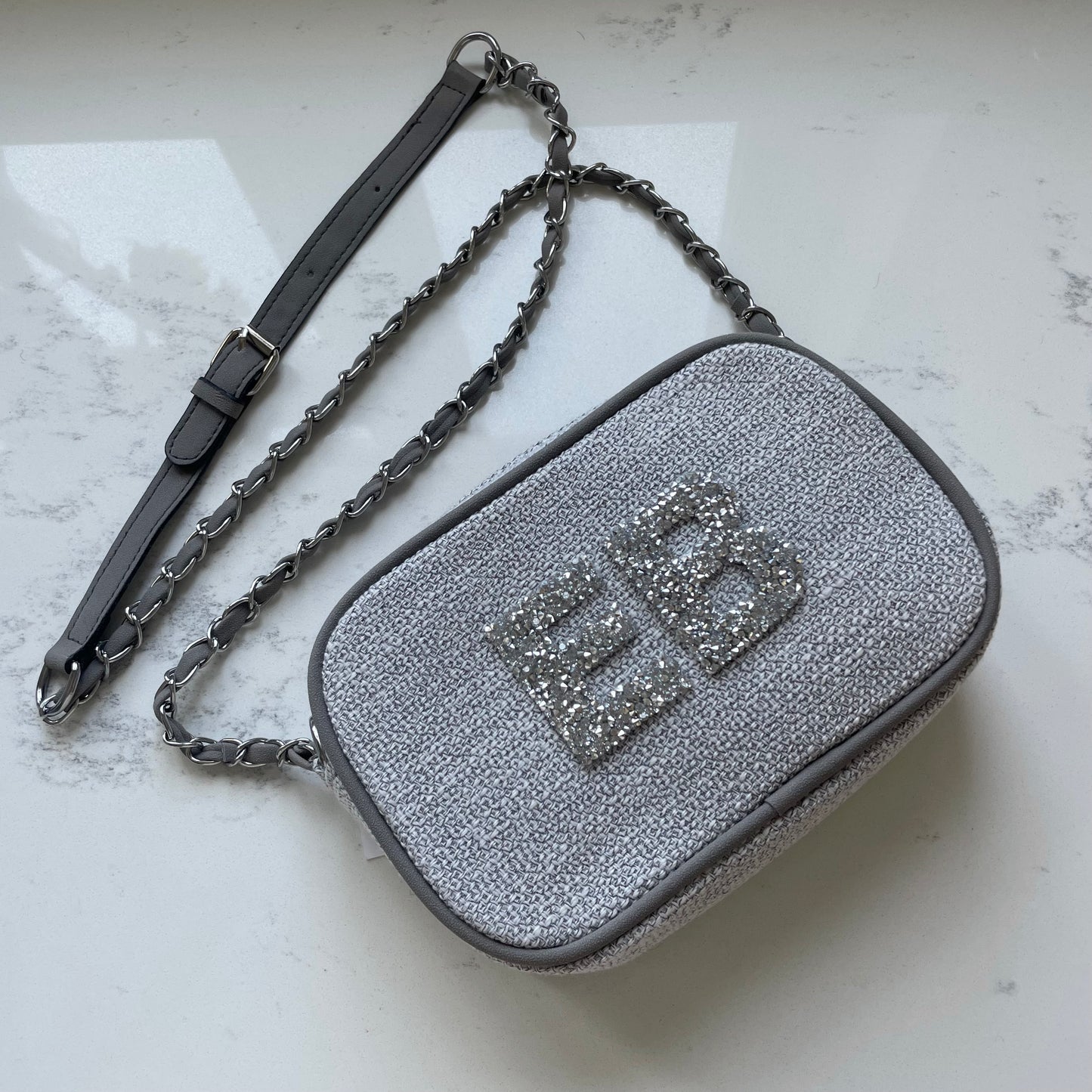 Personalised Crystal Canvas Chain Strap Cross Body Bag