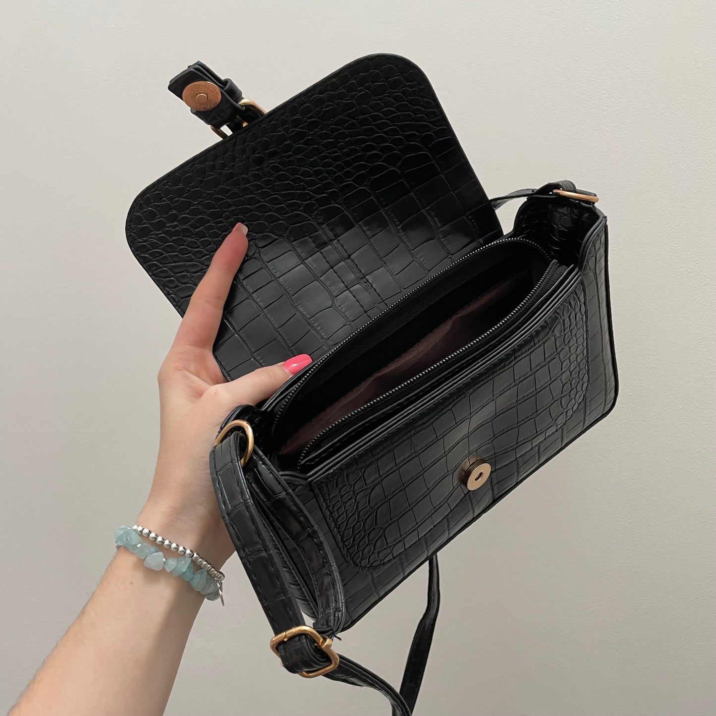 Personalised CATHERINE Croc Buckle Satchel Cross Body Bag