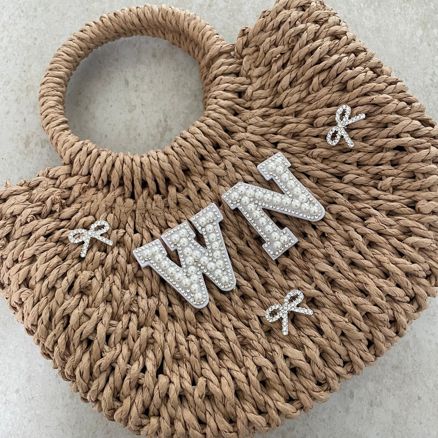 Personalised ADA Silver Bow Straw Basket Bag