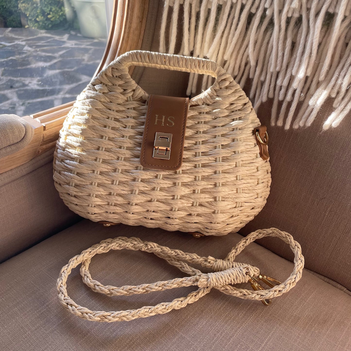 Personalised MAYA Wicker Woven Shoulder Cross Bag