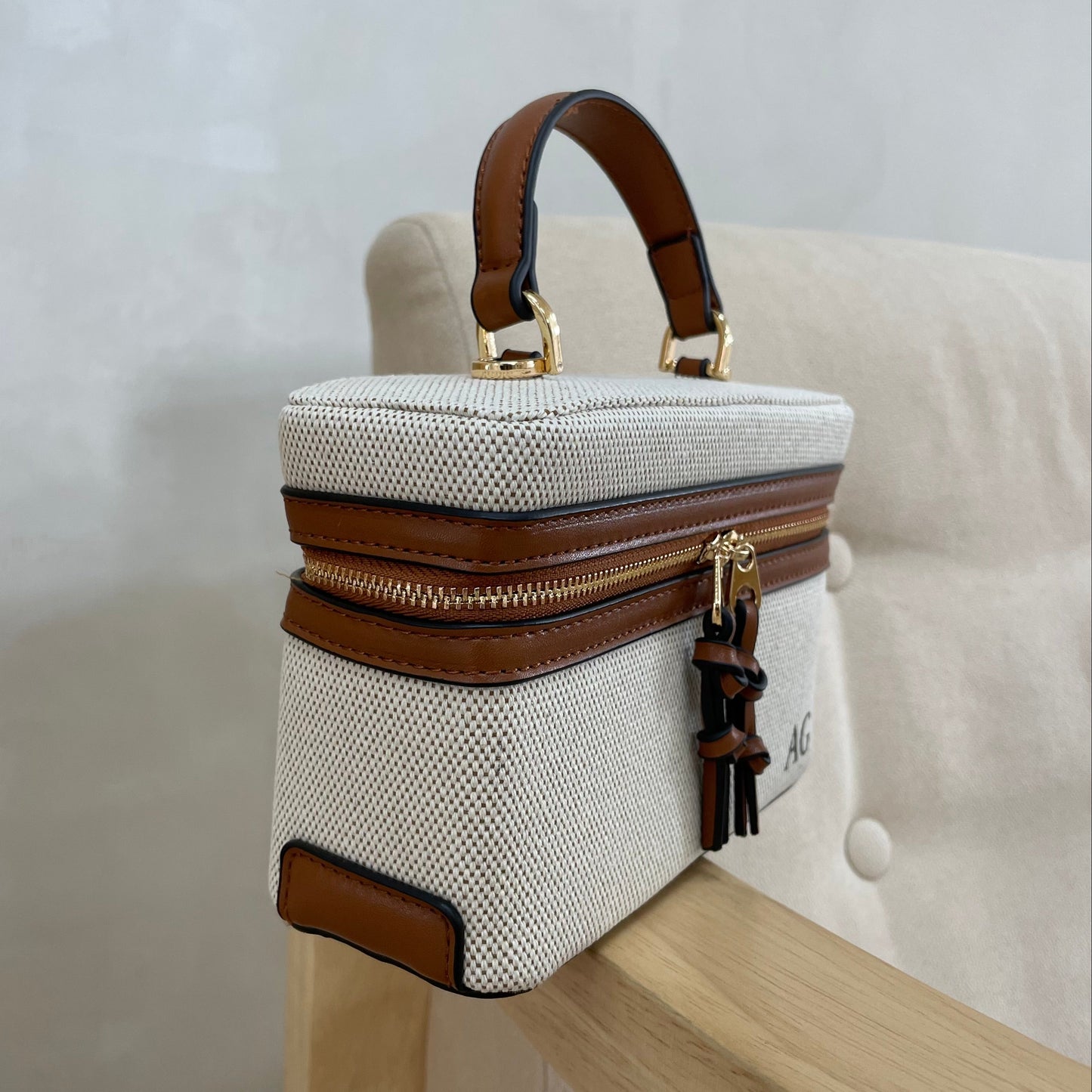 Personalised Canvas & Faux Leather Box Cross Body Bag
