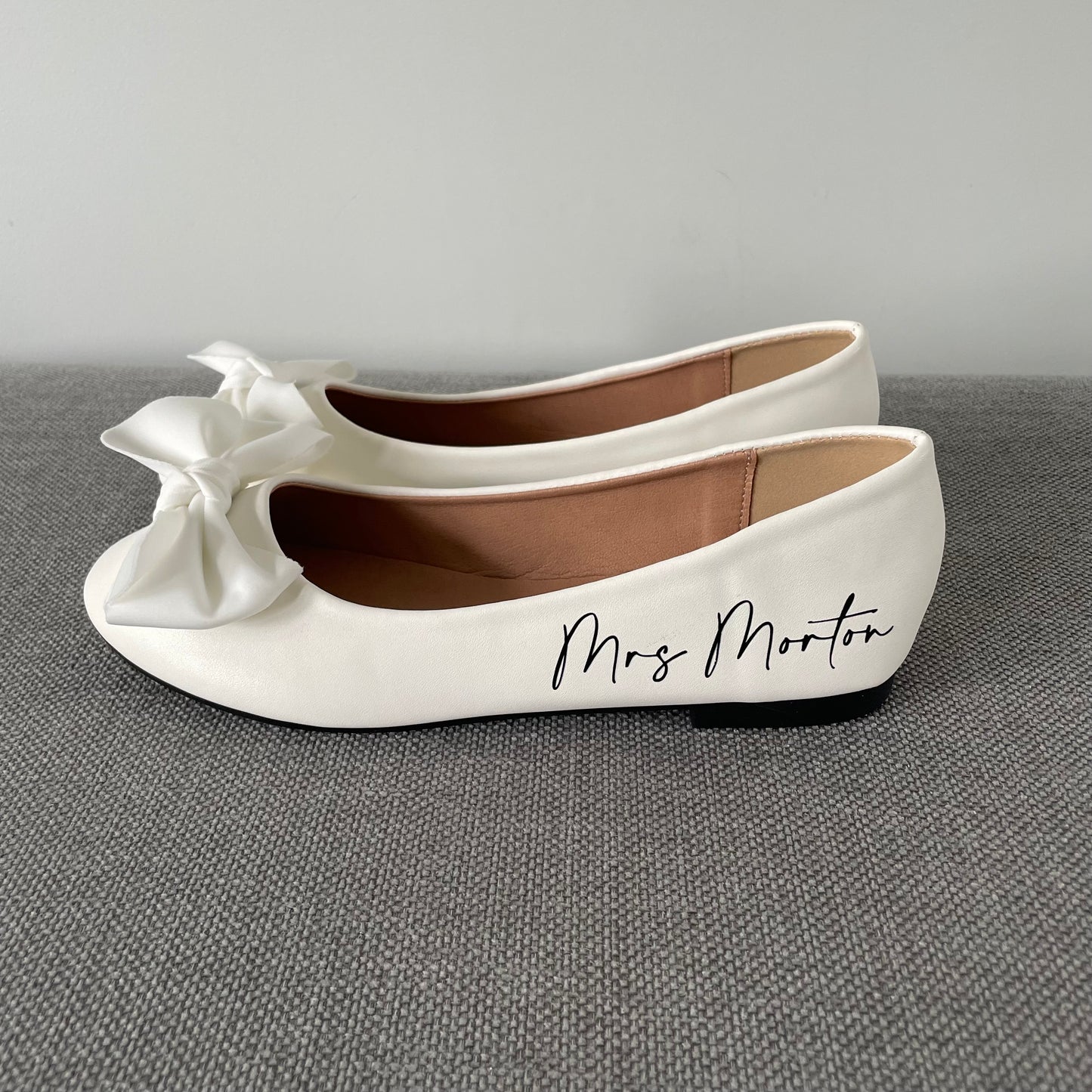 Personalised Bridal Prom White Bow Pump Slip On Flats
