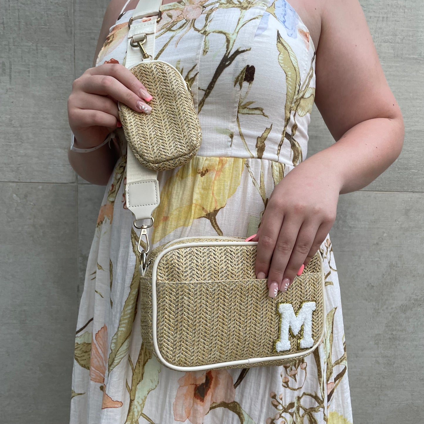 Personalised Straw Patch Cross Body Bag