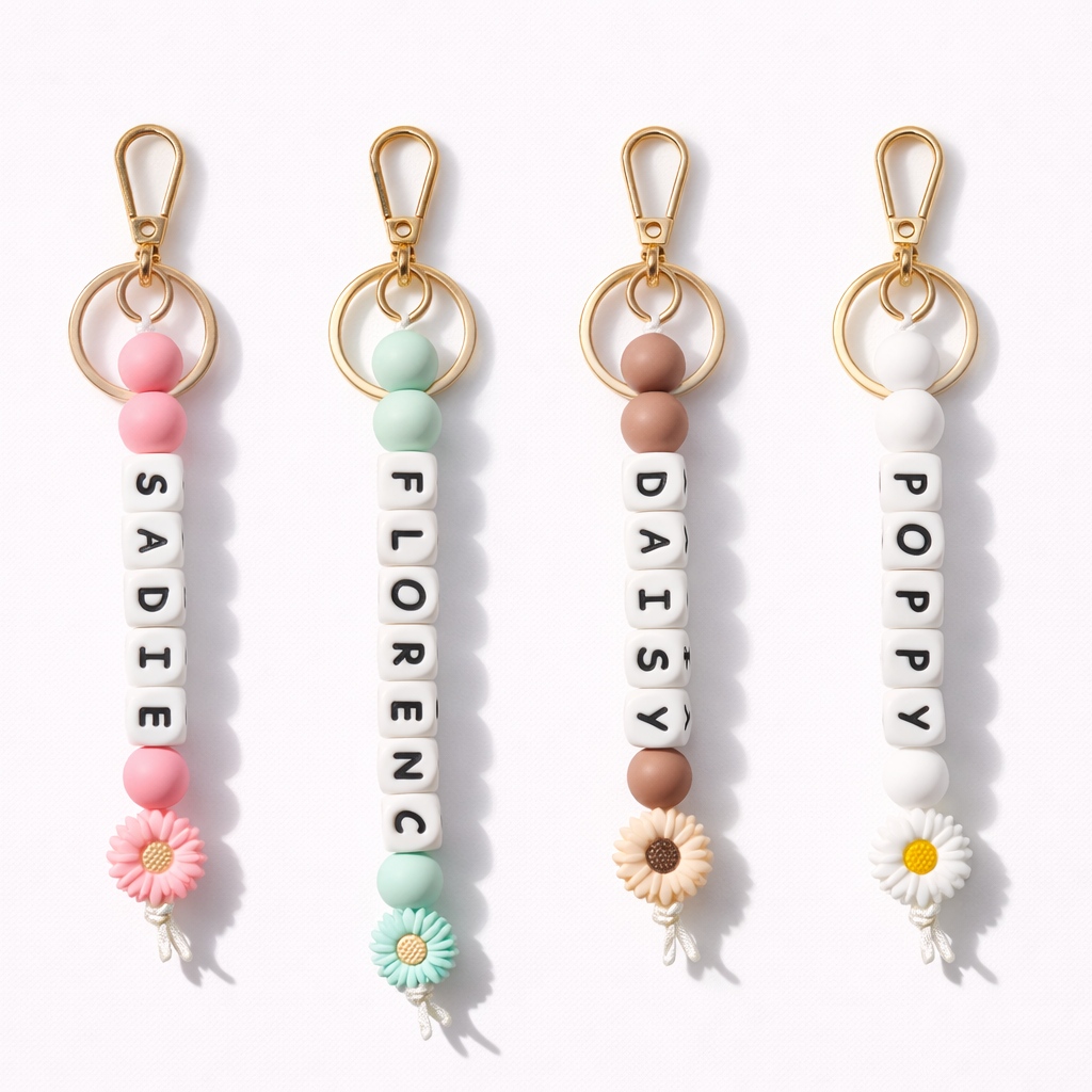 Personalised Flower Bag Charm Keychain