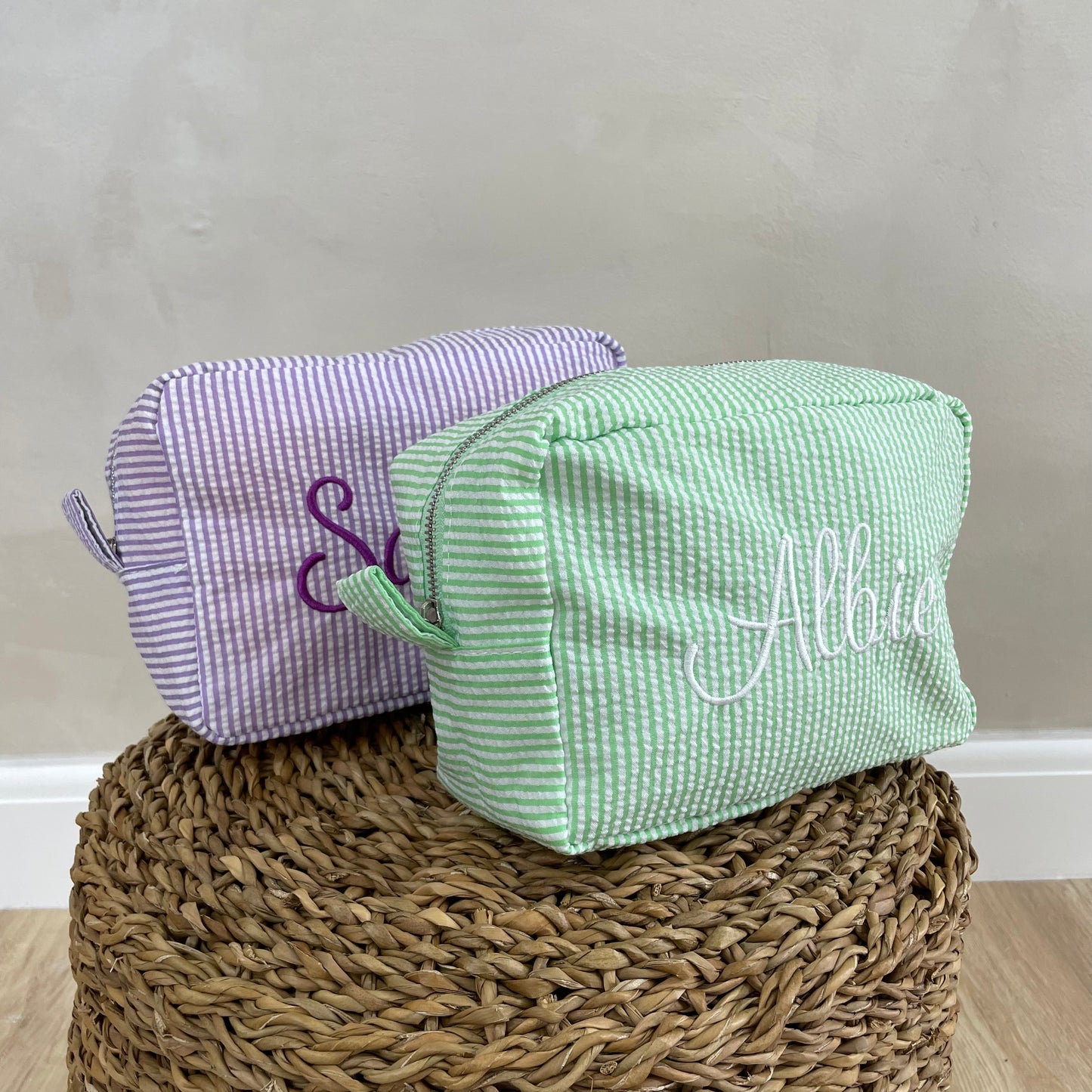 Personalised Cotton Stripe Embroidered Makeup Cosmetic Bag
