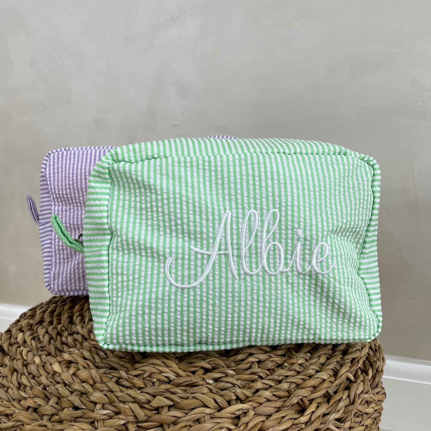 Personalised Cotton Stripe Embroidered Makeup Cosmetic Bag