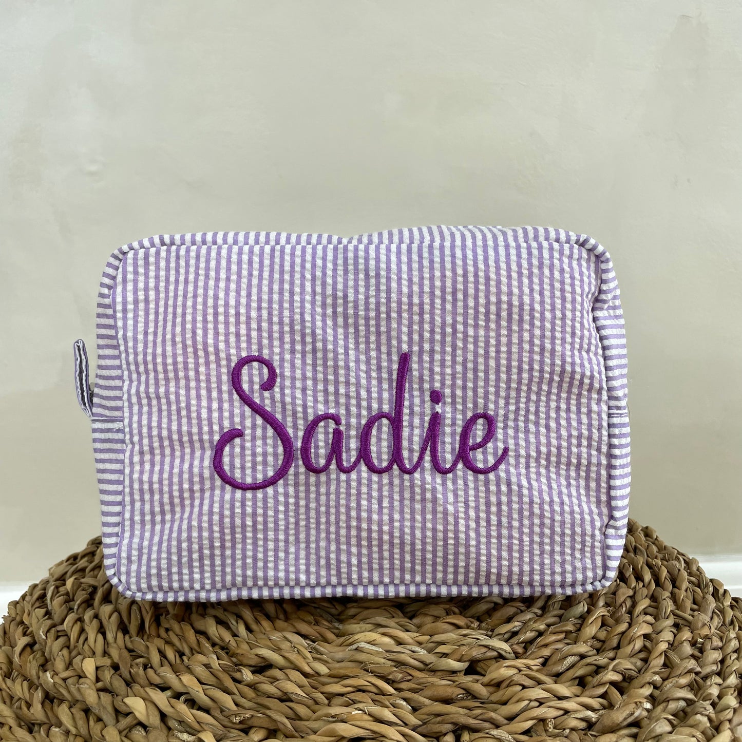 Personalised Cotton Stripe Embroidered Makeup Cosmetic Bag