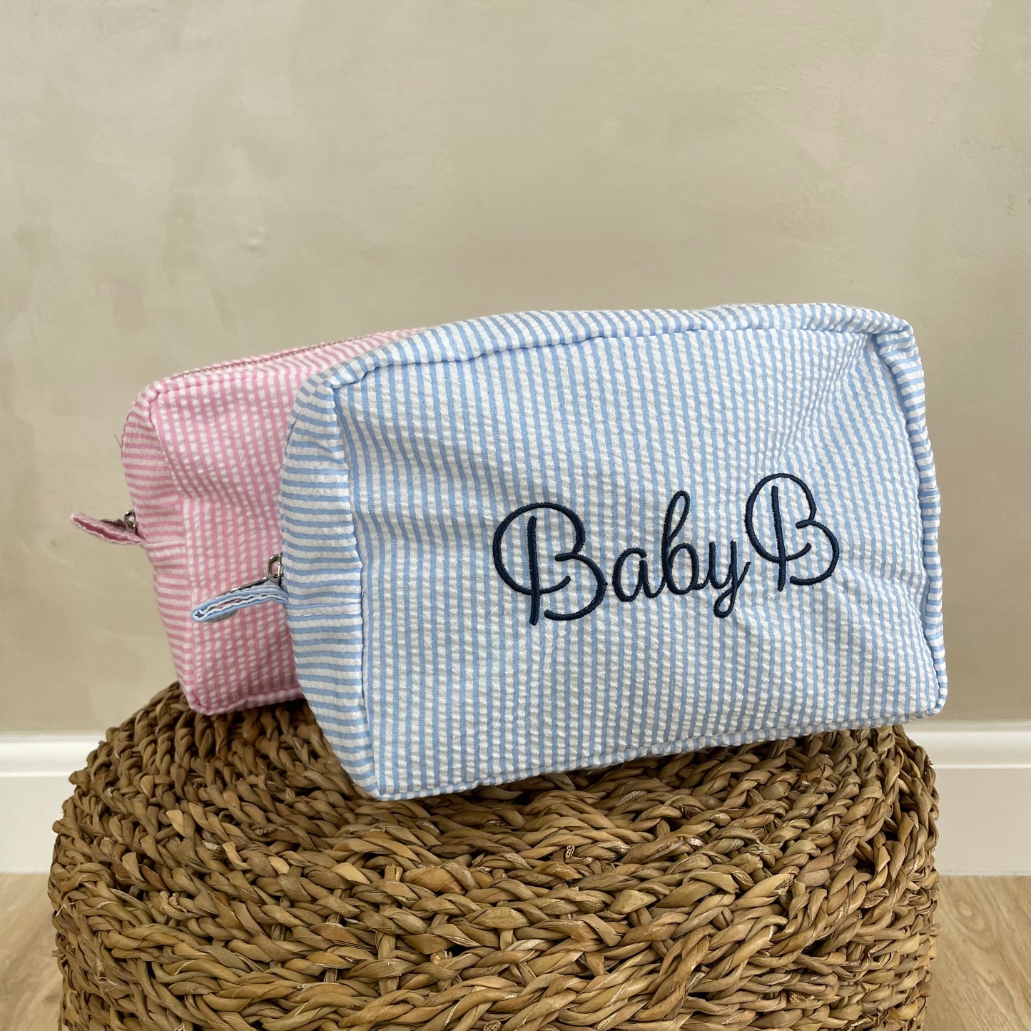 Personalised Cotton Stripe Embroidered Makeup Cosmetic Bag