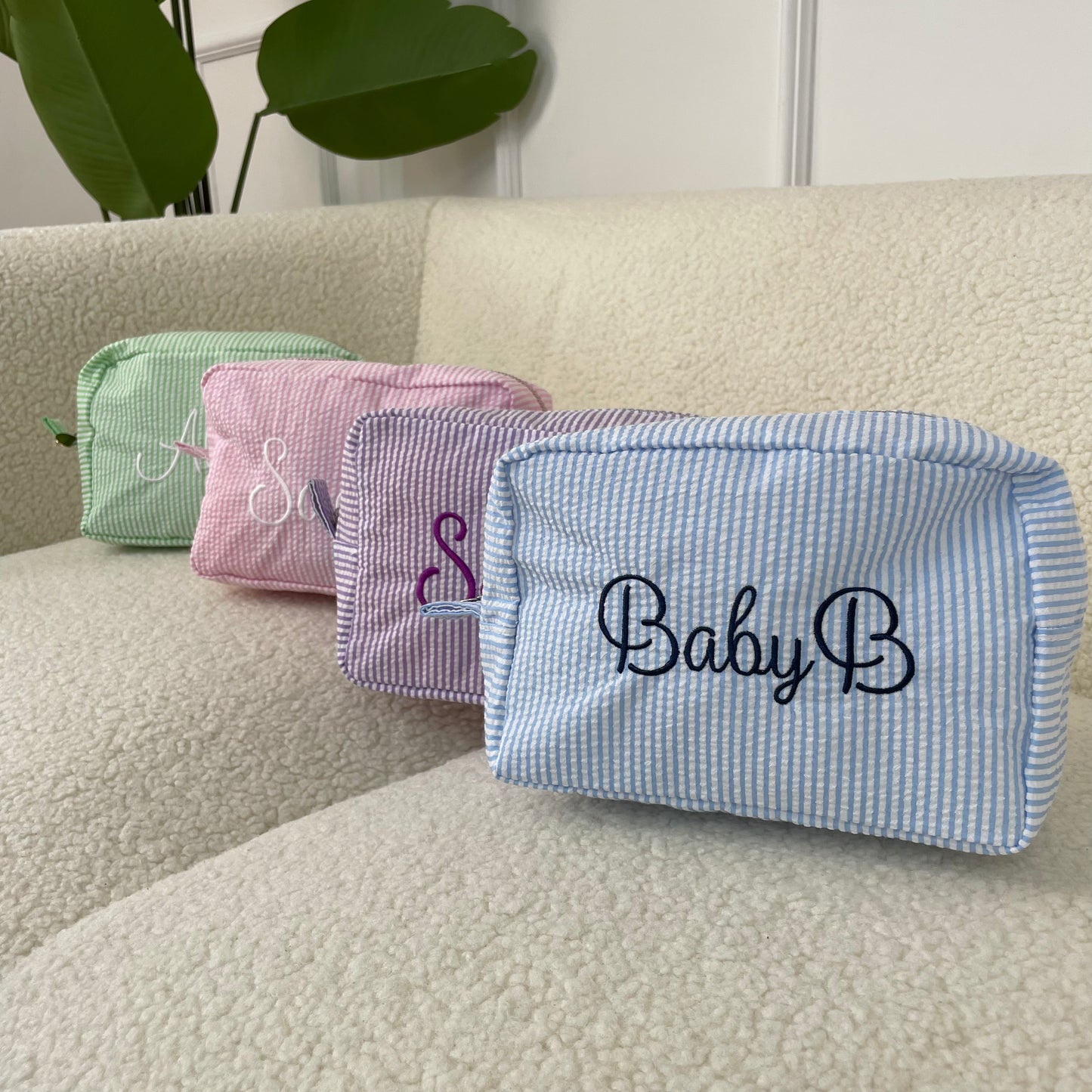 Personalised Cotton Stripe Embroidered Makeup Cosmetic Bag