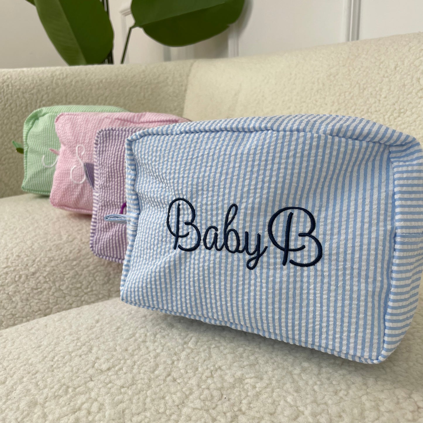 Personalised Cotton Stripe Embroidered Makeup Cosmetic Bag