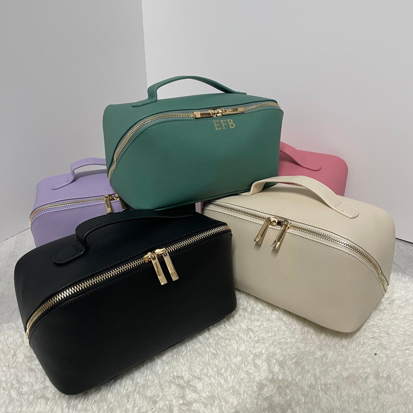 Personalised Saffiano Leather Zip Around Flat Lay Makeup Case